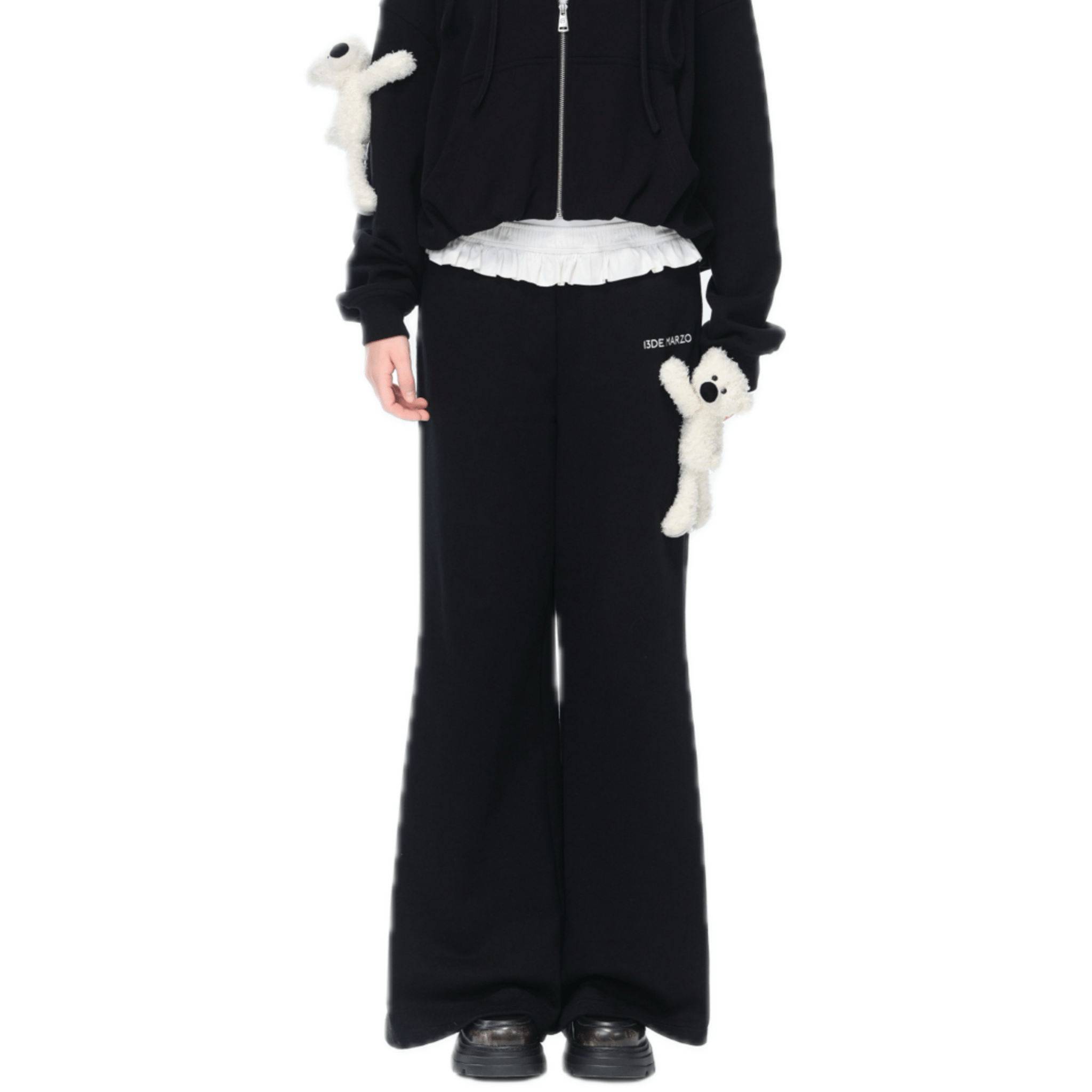 13DE MARZO Lace - up Waistband Sweatpants in Black | MADAX