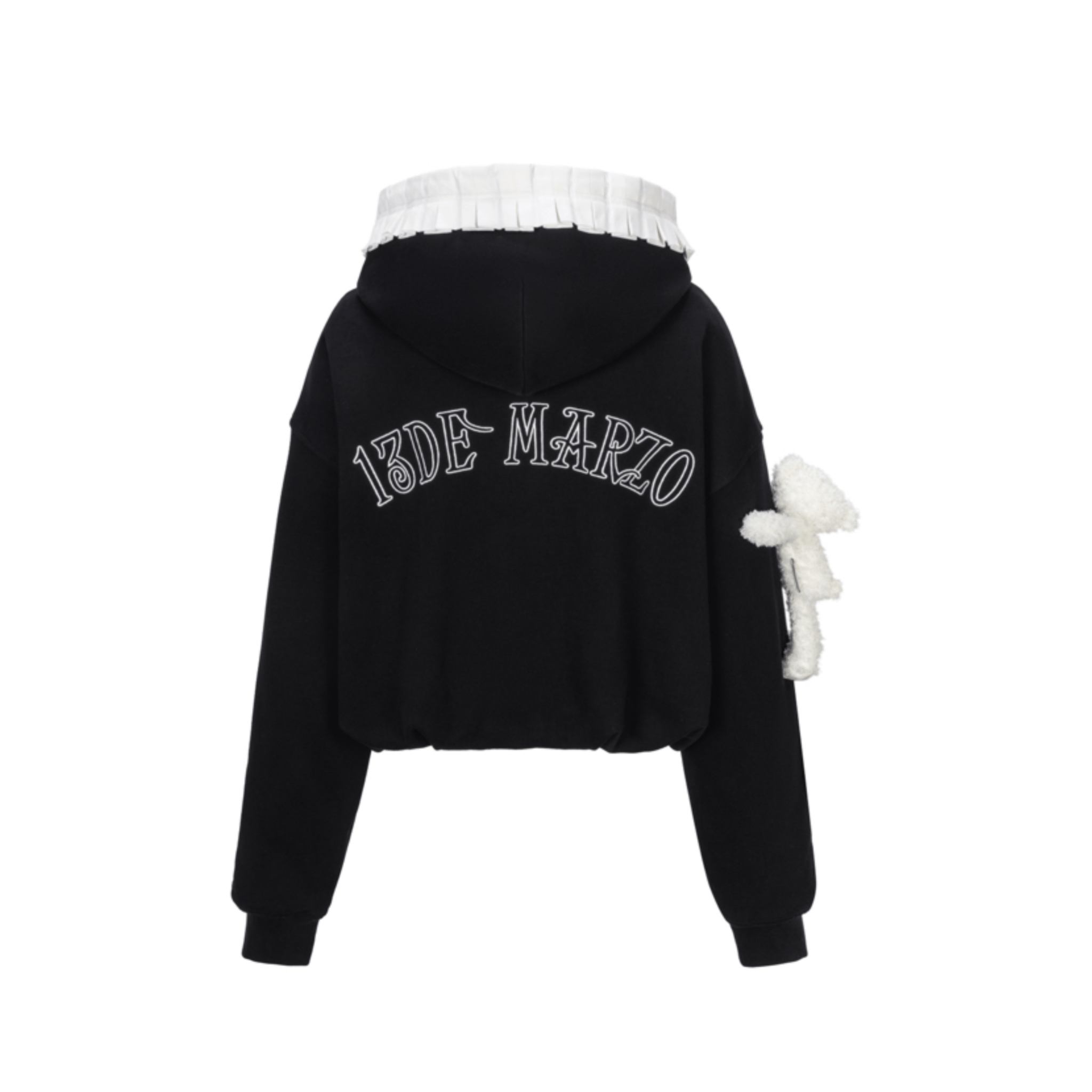 13DE MARZO Lace - up Zip - Up Hoodie in Black | MADAX