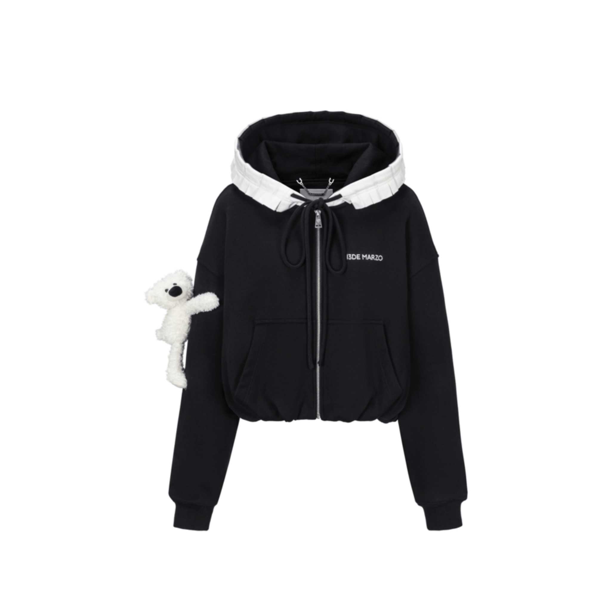 13DE MARZO Lace - up Zip - Up Hoodie in Black | MADAX