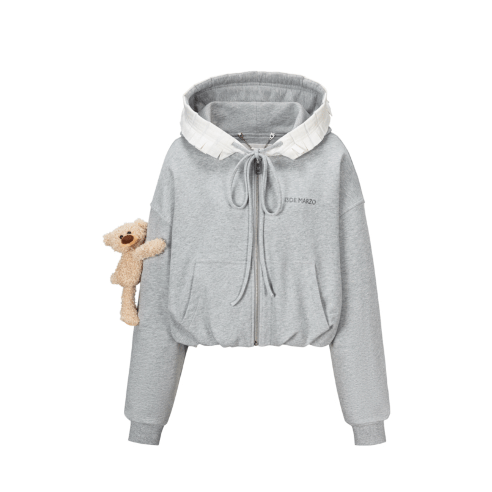 13DE MARZO Lace - up Zip - Up Hoodie in Gray | MADAX
