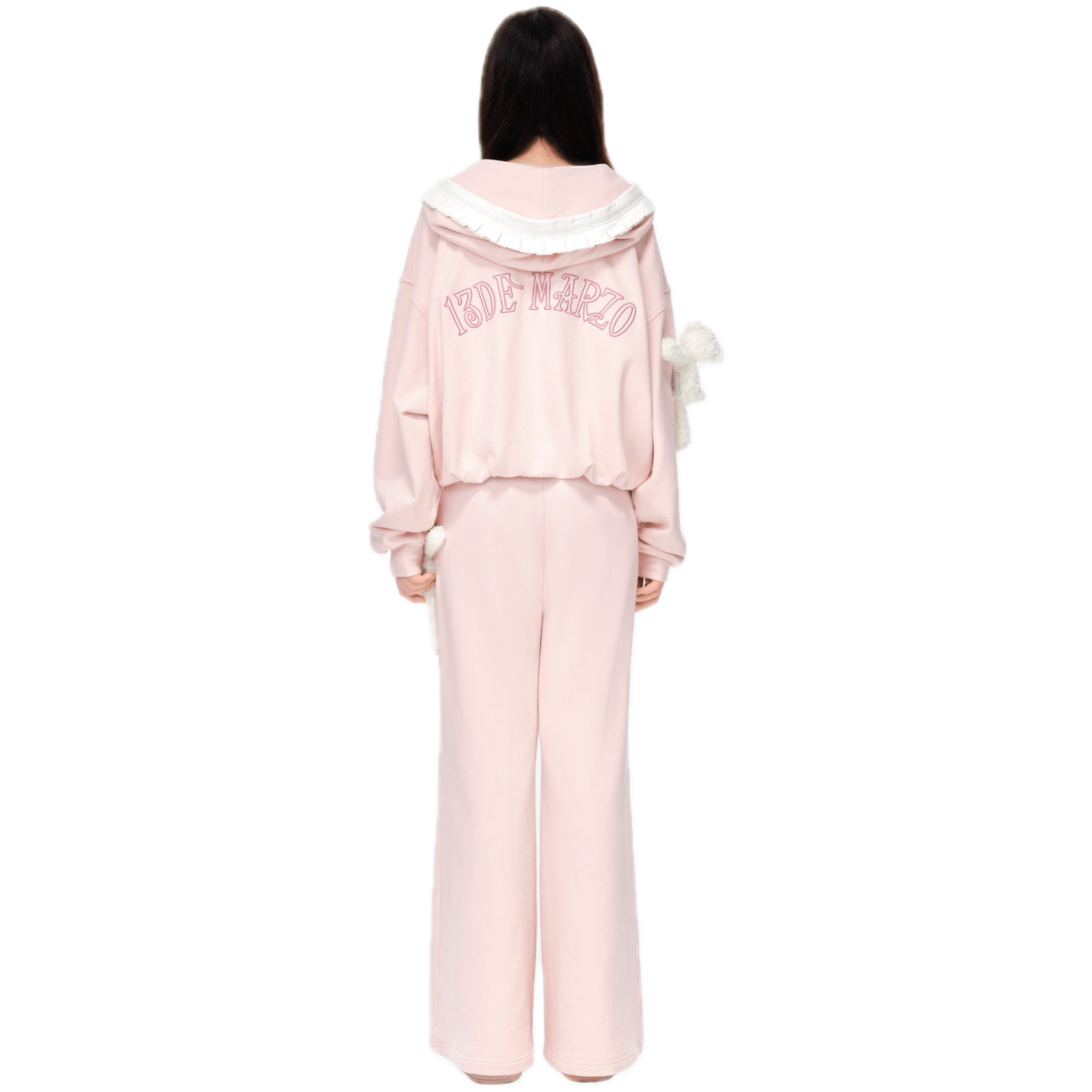 13DE MARZO Lace - up Zip - Up Hoodie in Pink | MADAX