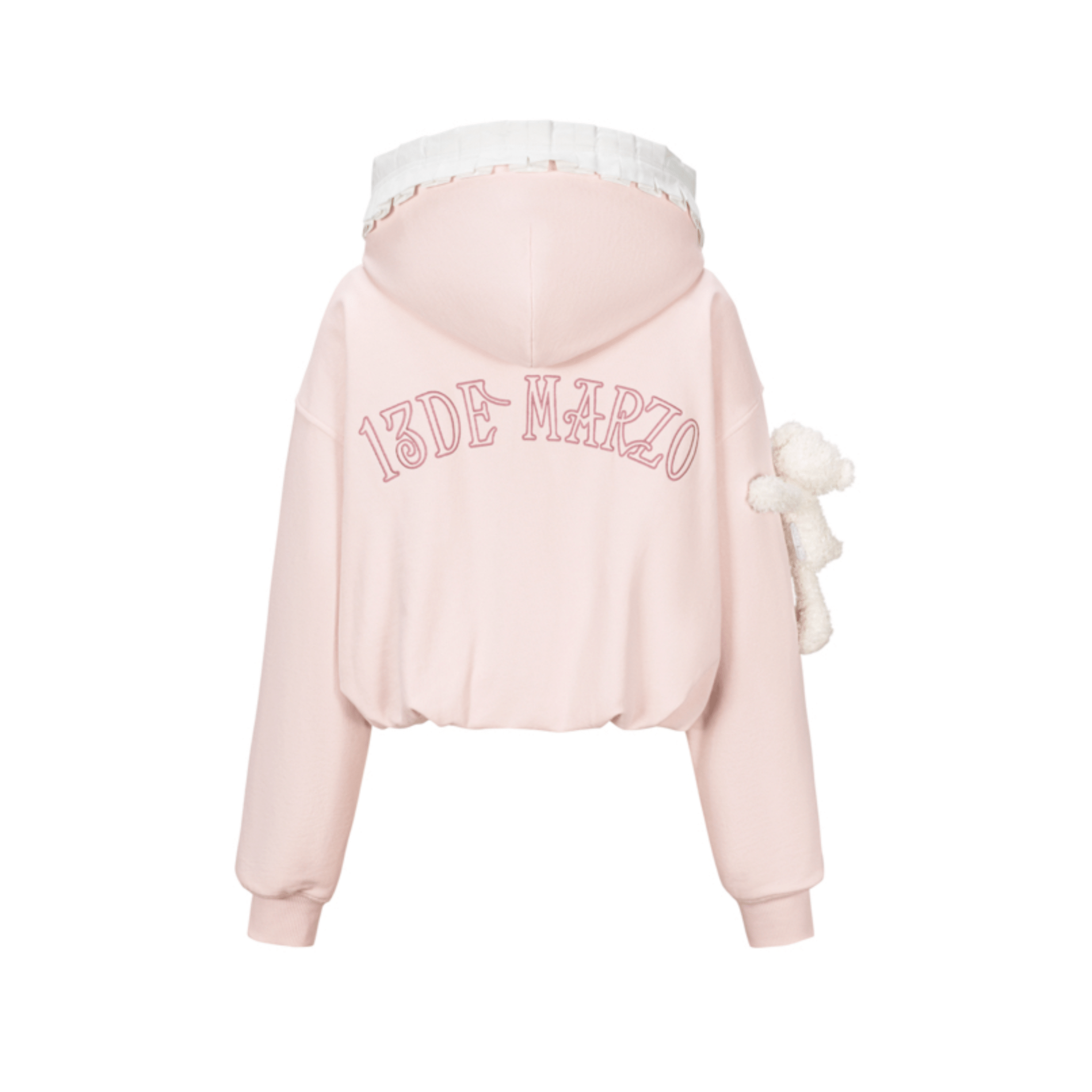 13DE MARZO Lace - up Zip - Up Hoodie in Pink | MADAX