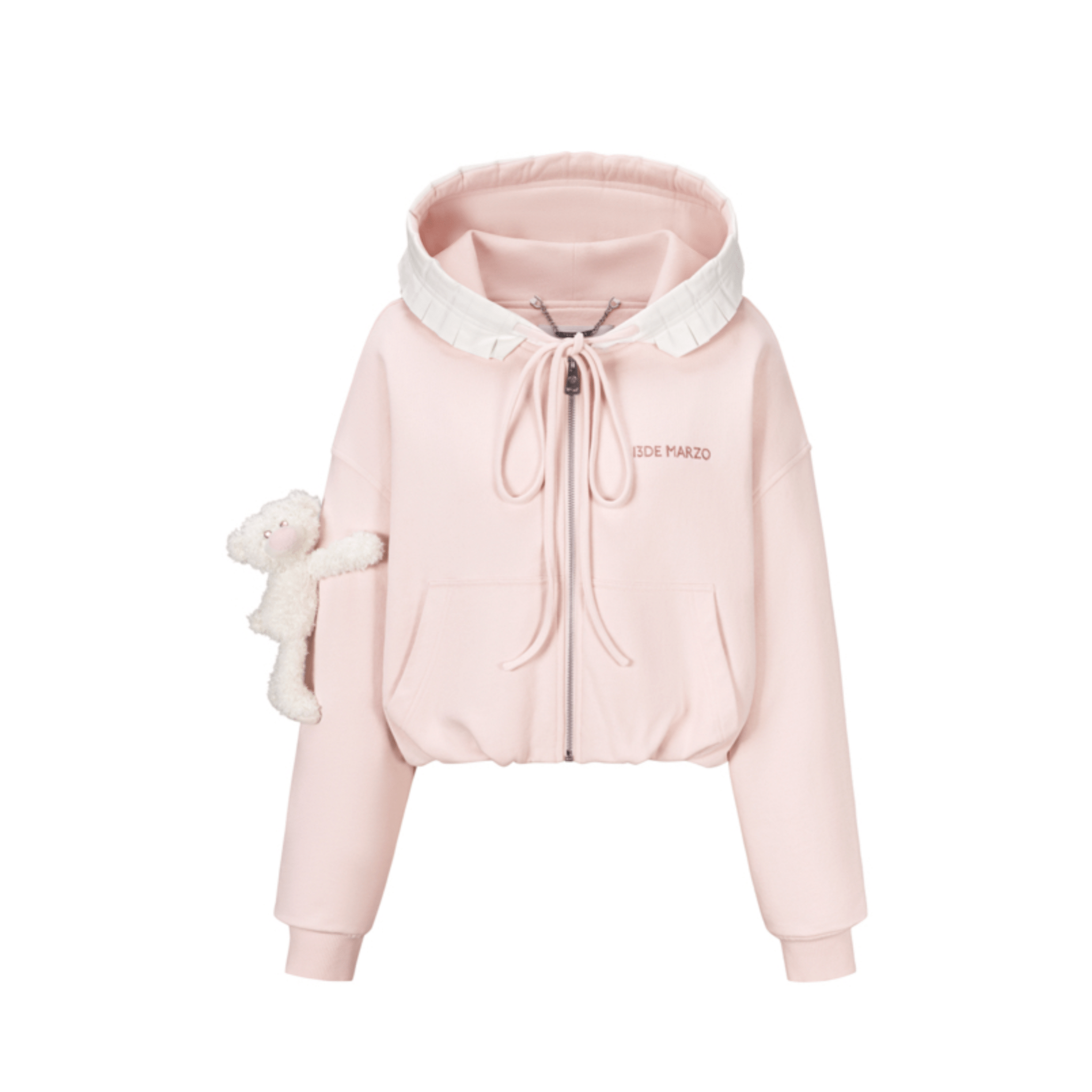 13DE MARZO Lace - up Zip - Up Hoodie in Pink | MADAX