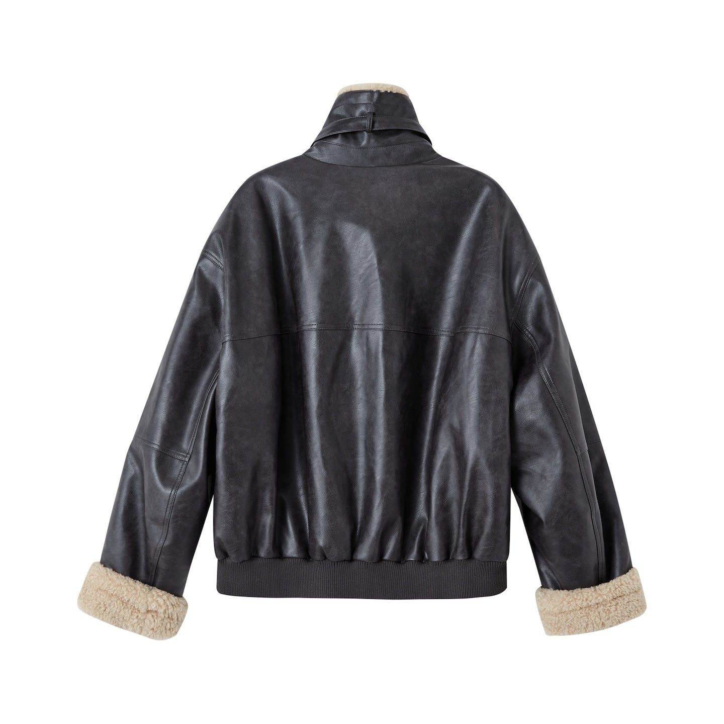 SOMESOWE Lapel Lambswool Motorcycle Leather Jacket In Black | MADAX