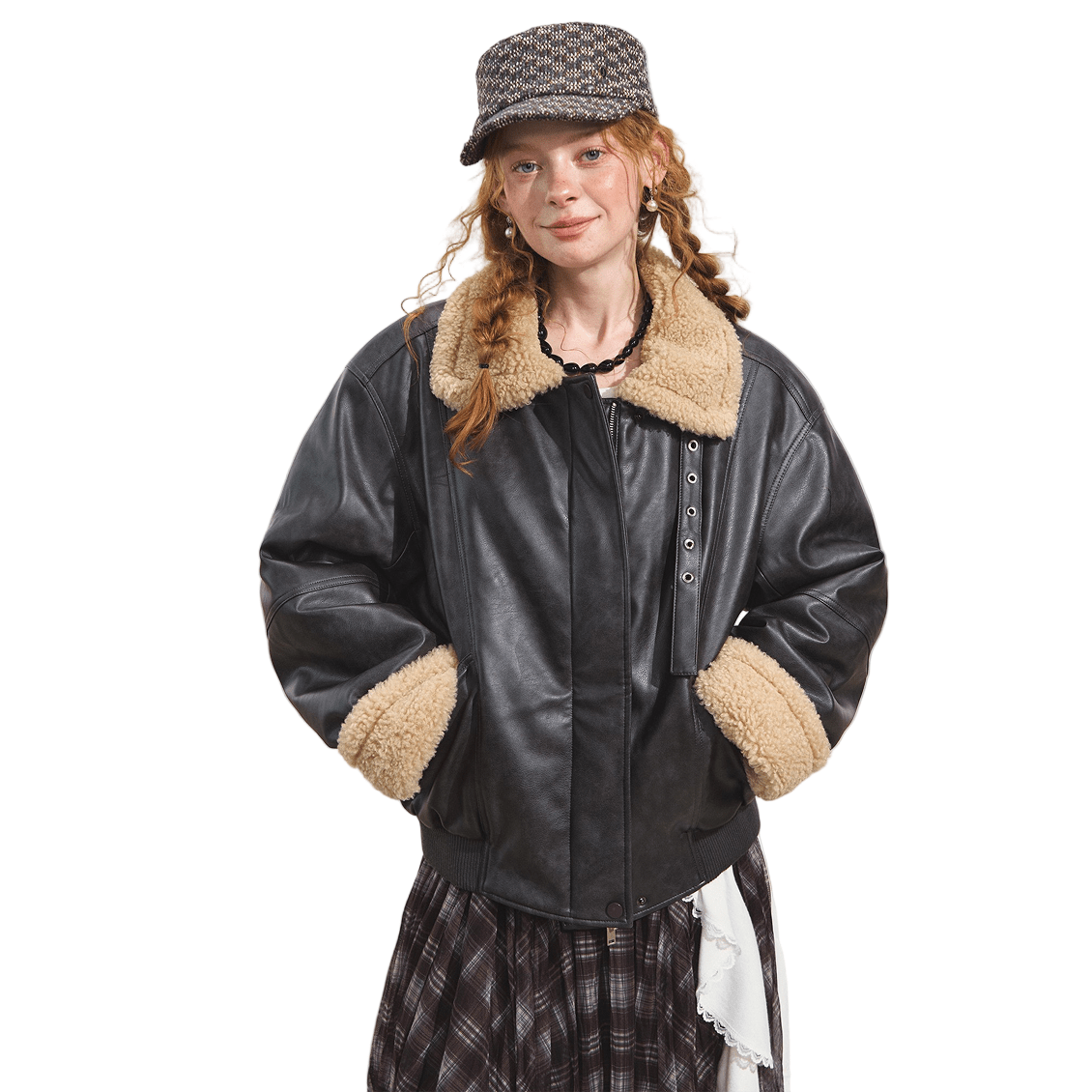 SOMESOWE Lapel Lambswool Motorcycle Leather Jacket In Black | MADAX