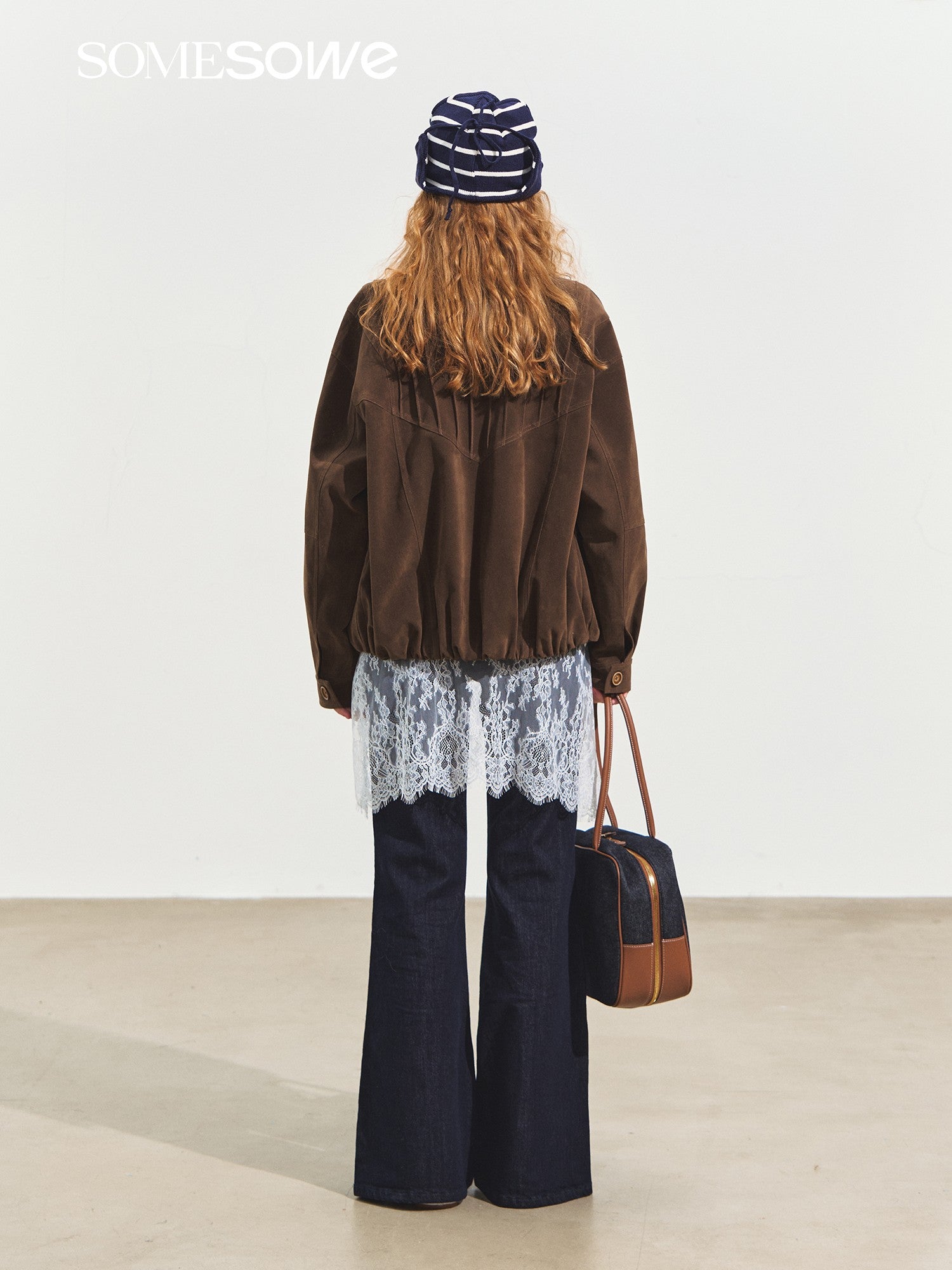 SOMESOWE Lapel Velvet Suede Oversized Jacket In Dark Brown | MADAX