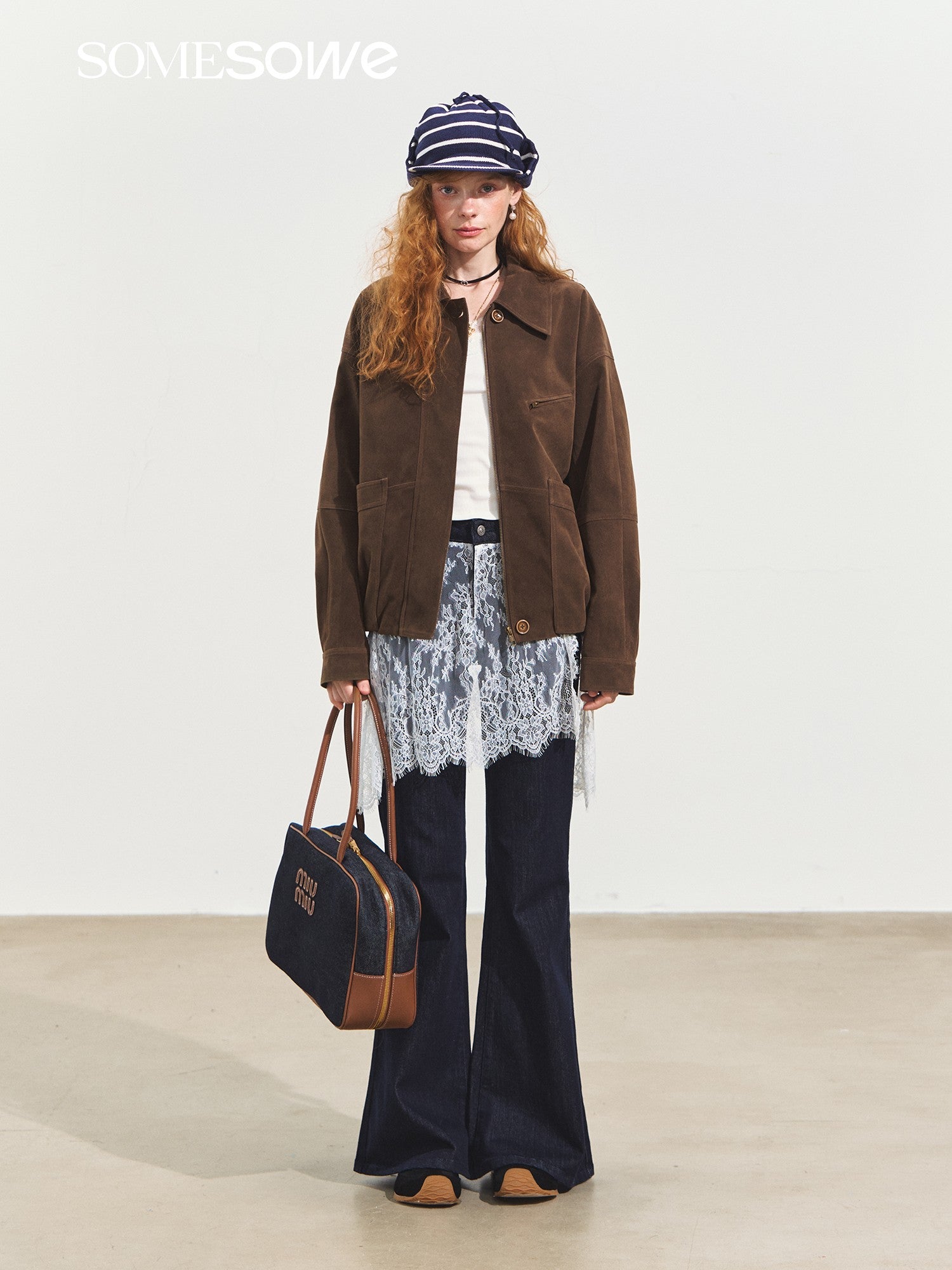 SOMESOWE Lapel Velvet Suede Oversized Jacket In Dark Brown | MADAX