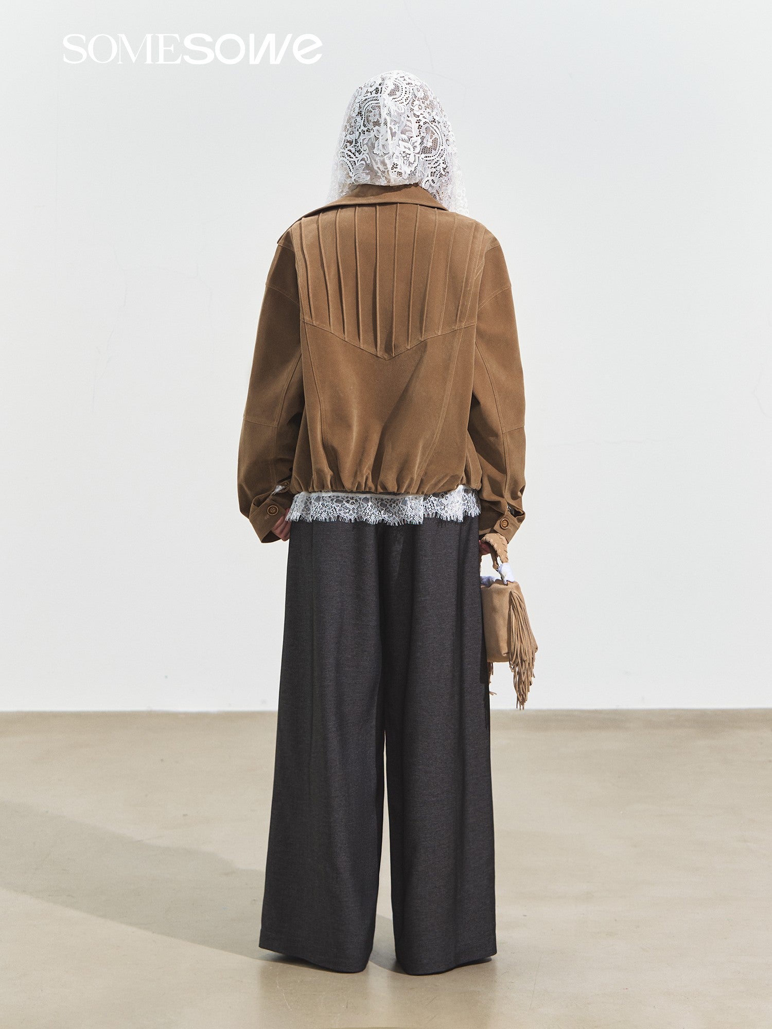 SOMESOWE Lapel Velvet Suede Oversized Jacket In Light Brown | MADAX