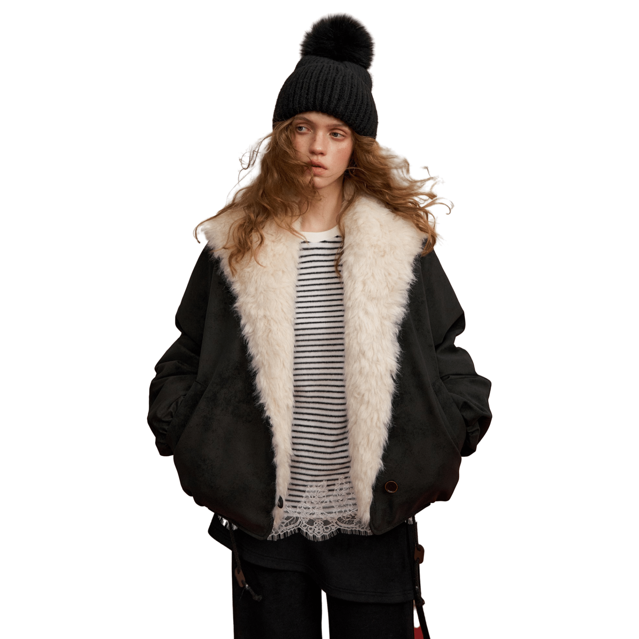 SOMESOWE Large Lapel Tulip Short Down Jacket in Black | MADAX