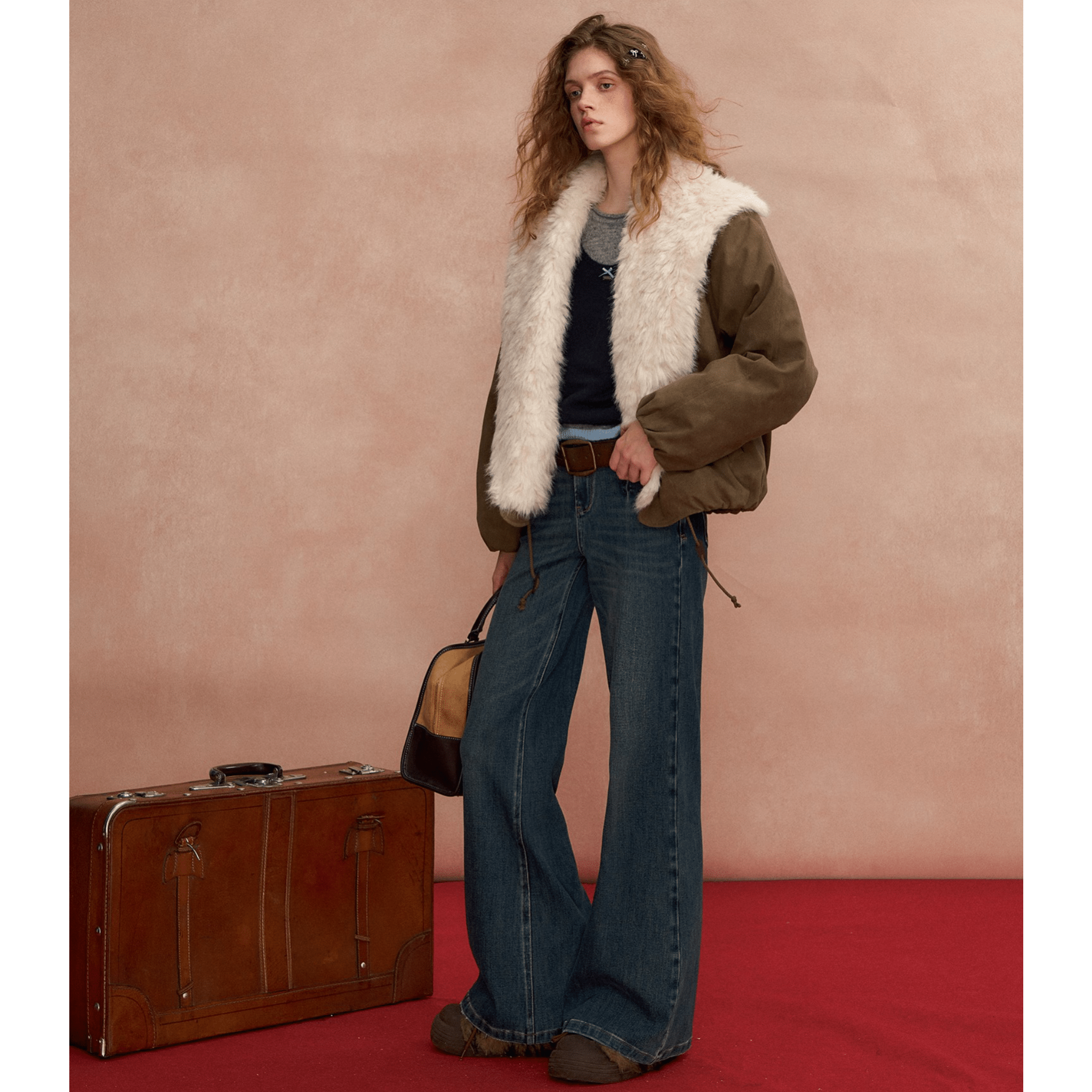 SOMESOWE Large Lapel Tulip - style Short Down Jacket in Khaki | MADAX