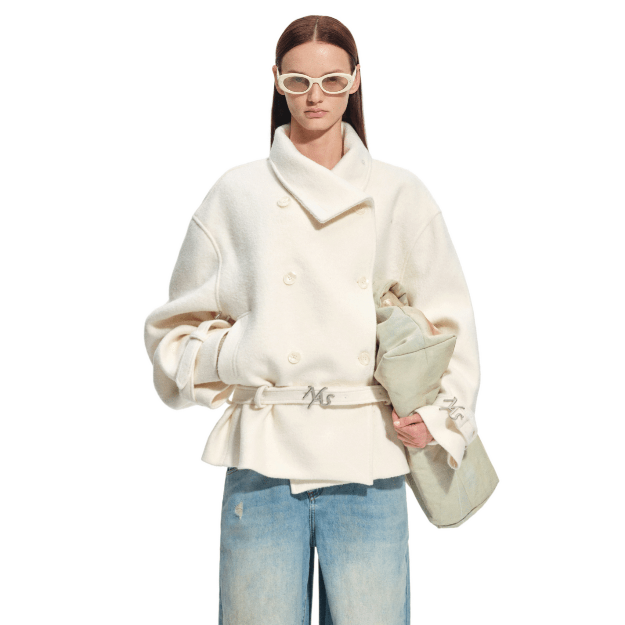 NAWS Layered Collar Woolen Jacket in White | MADAX