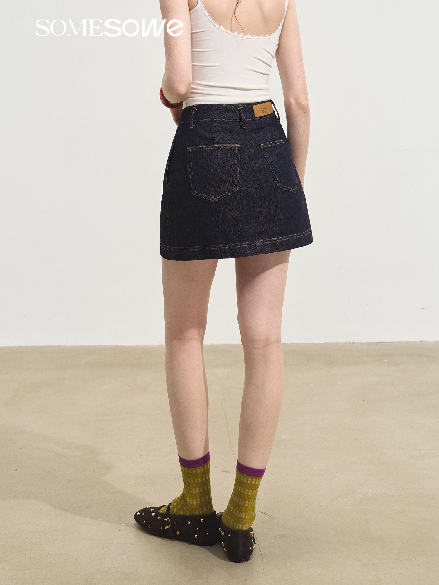 SOMESOWE Layered Loose Denim Skirt In Dark Blue | MADAX