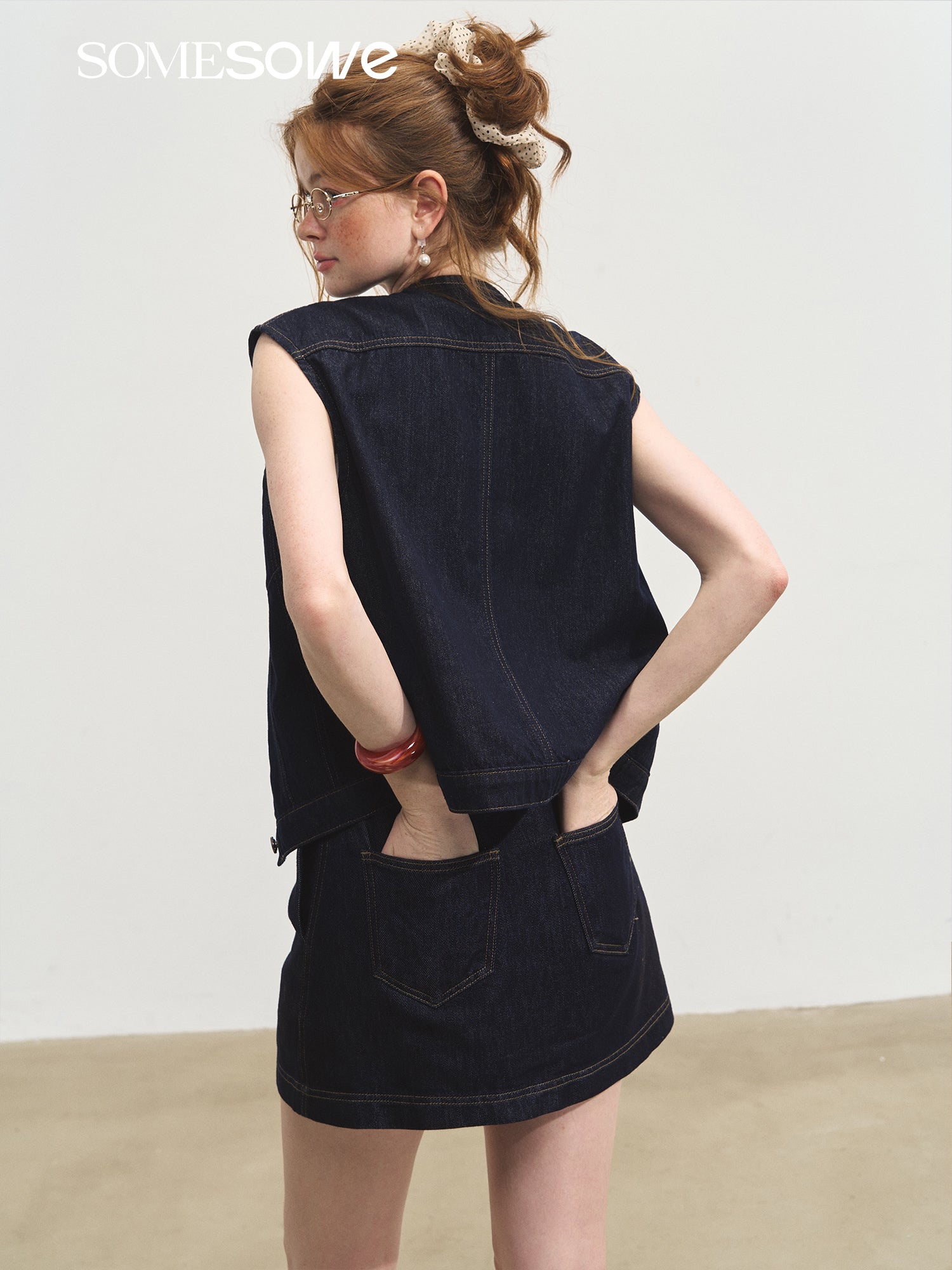 SOMESOWE Layered Loose Denim Skirt In Dark Blue | MADAX