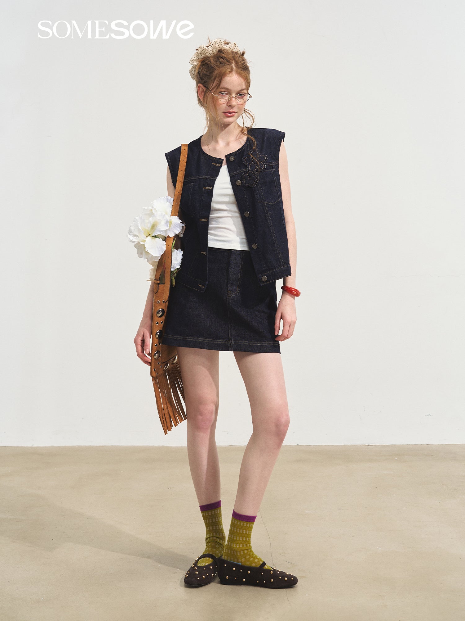 SOMESOWE Layered Loose Denim Skirt In Dark Blue | MADAX