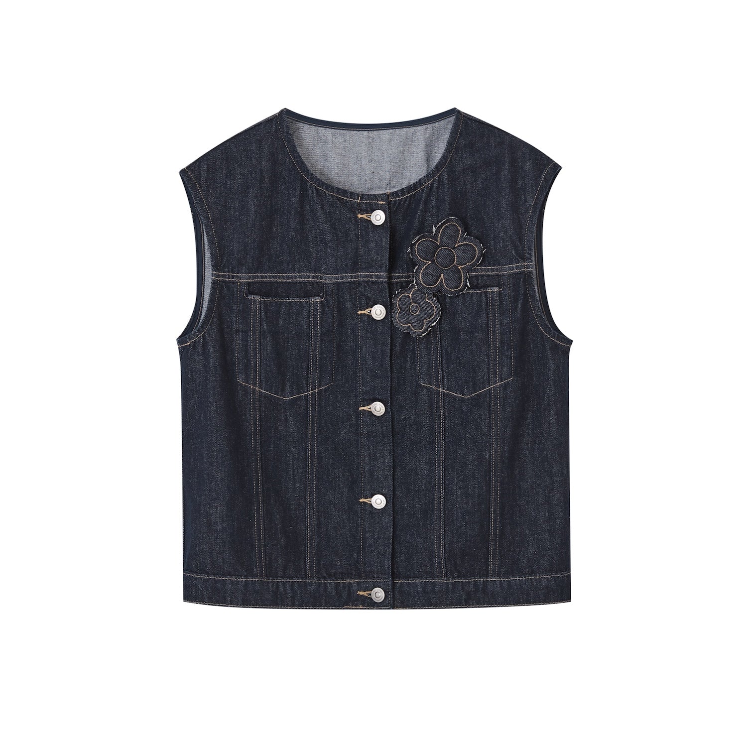 SOMESOWE Layered Loose Denim Vest In Dark Blue | MADAX