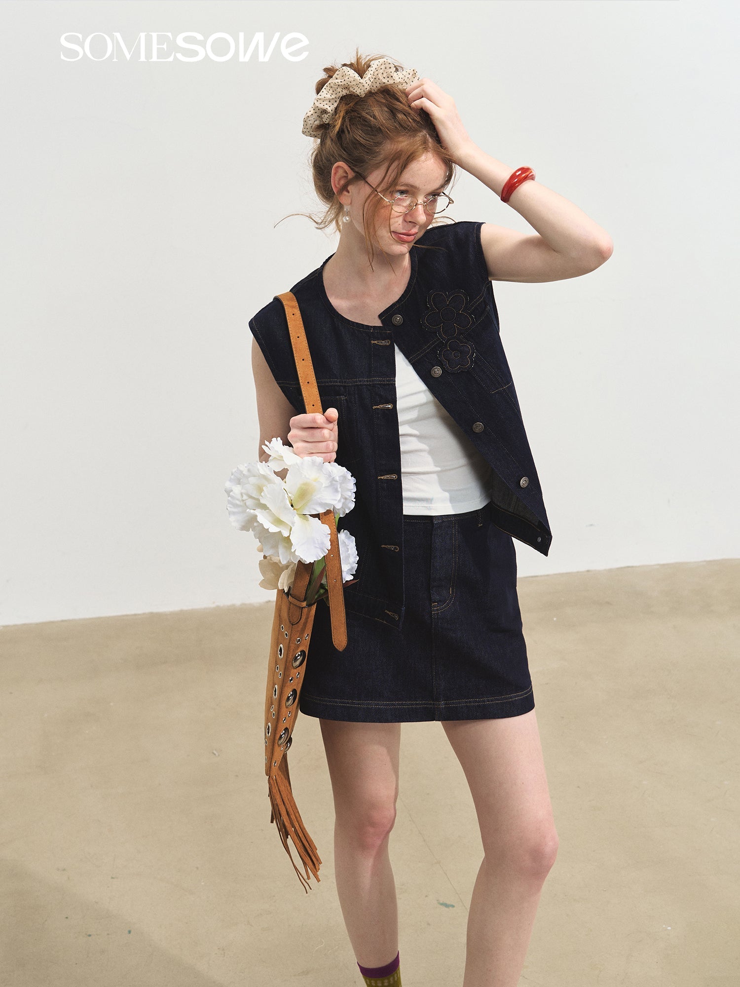 SOMESOWE Layered Loose Denim Vest In Dark Blue | MADAX