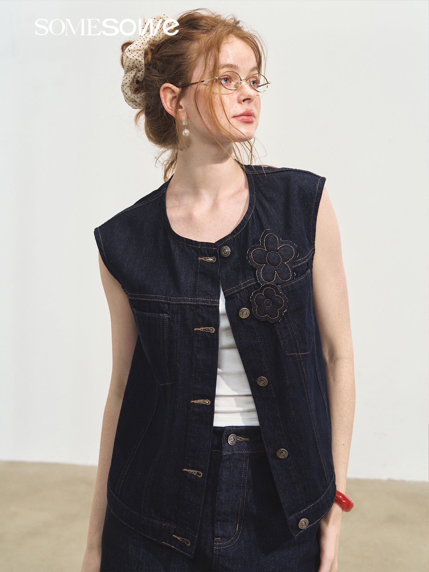 SOMESOWE Layered Loose Denim Vest In Dark Blue | MADAX