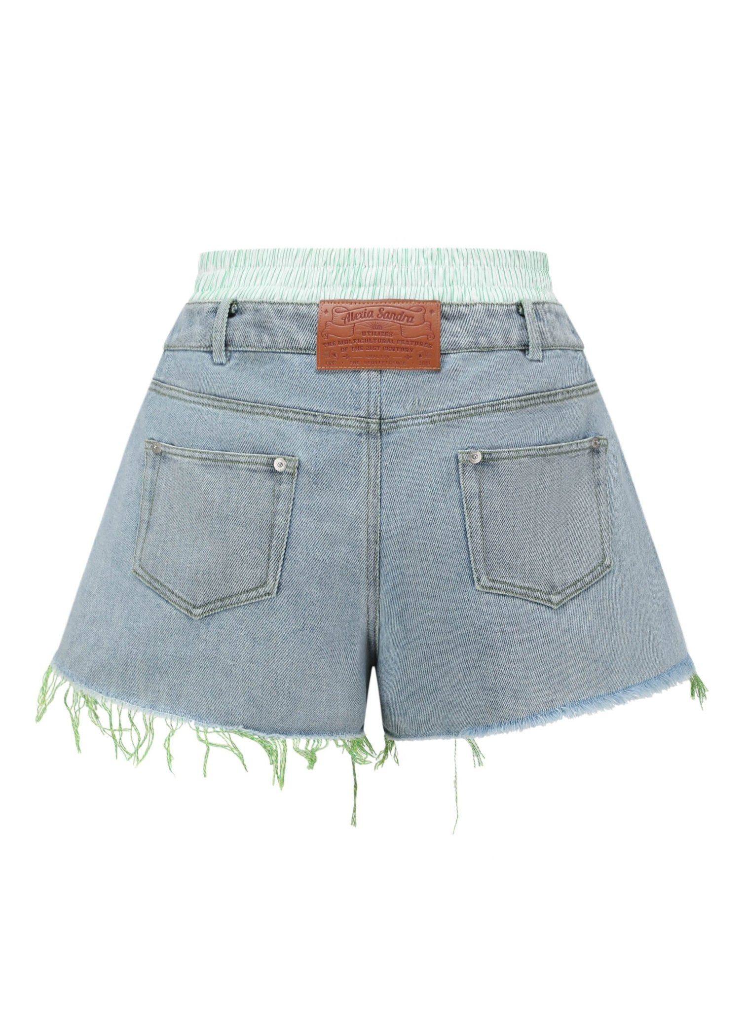 Alexia Sandra Layered Waist Denim Shorts in Blue | MADA IN CHINA