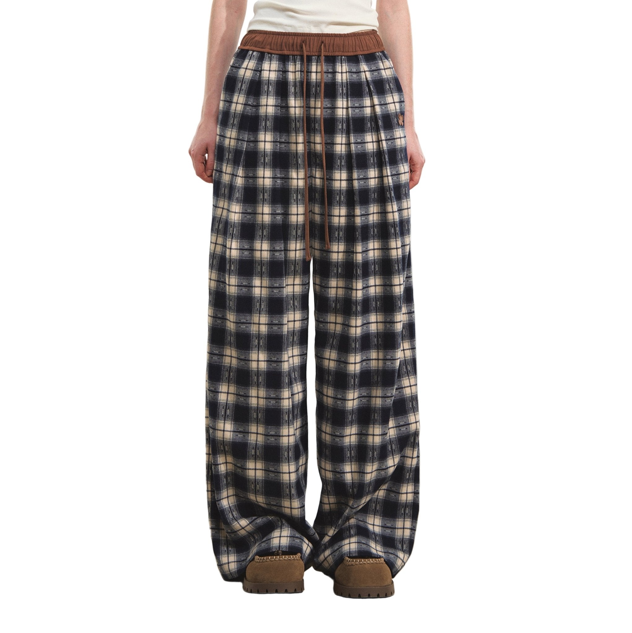 SOMESOWE Lazy Plaid Wide - leg Casual Pants In Blue And White | MADAX