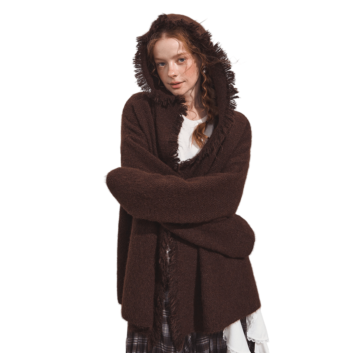 SOMESOWE Lazy Style Tassel Hooded Cardigan In Brown | MADAX