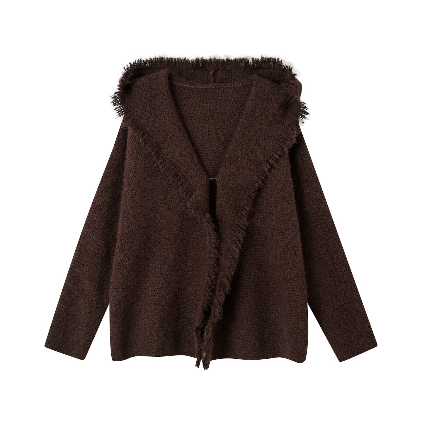 SOMESOWE Lazy Style Tassel Hooded Cardigan In Brown | MADAX