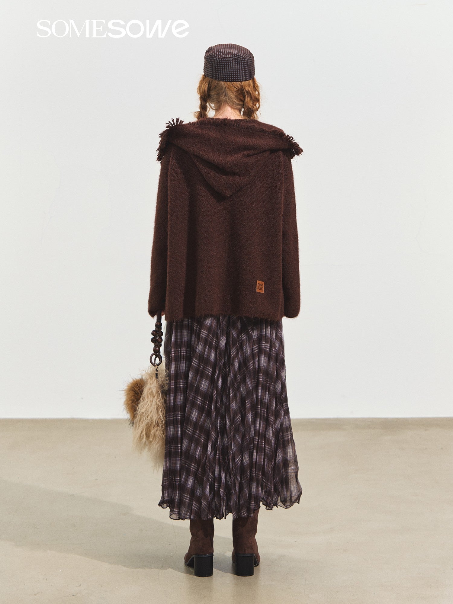 SOMESOWE Lazy Style Tassel Hooded Cardigan In Brown | MADAX