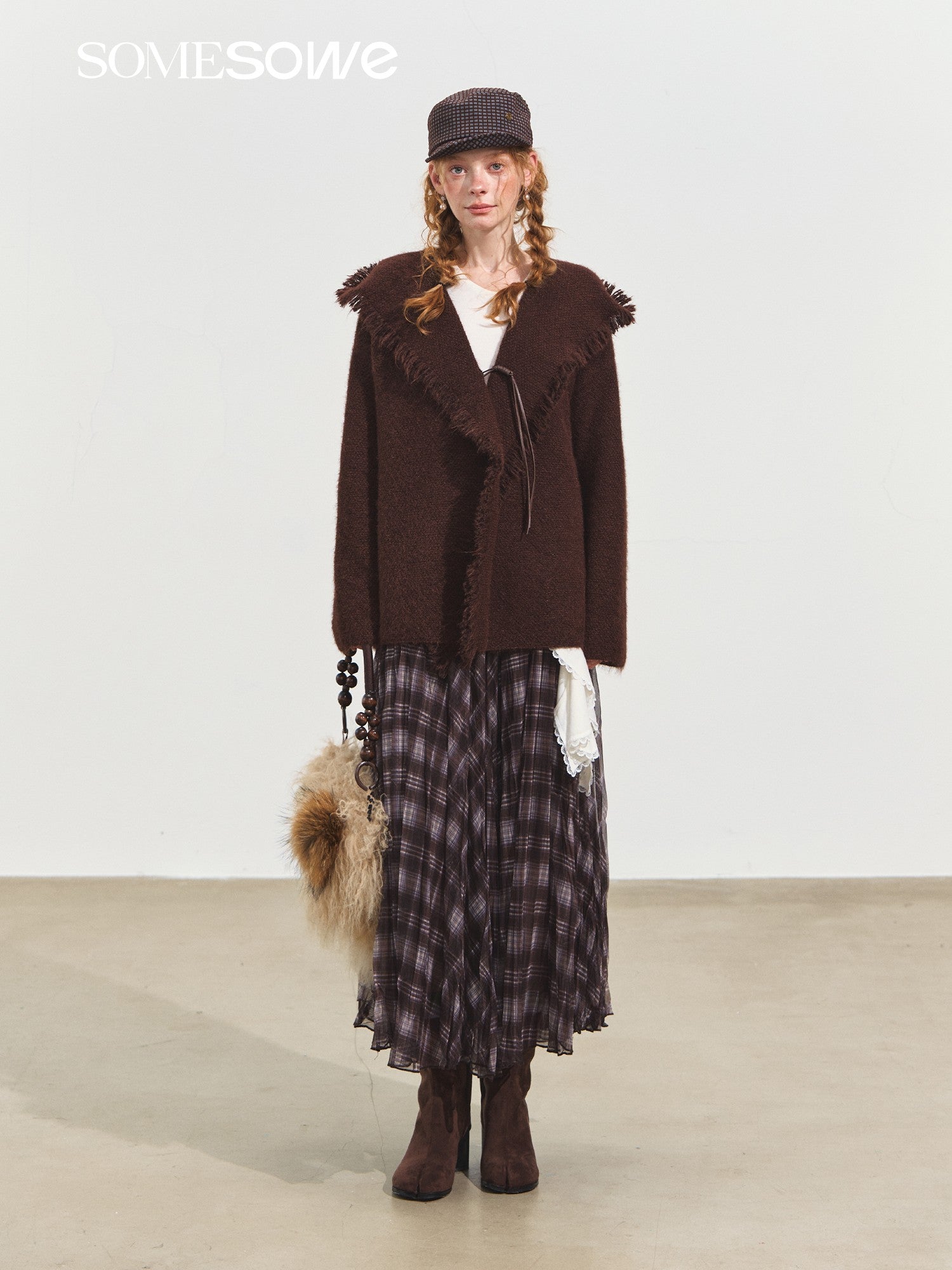 SOMESOWE Lazy Style Tassel Hooded Cardigan In Brown | MADAX
