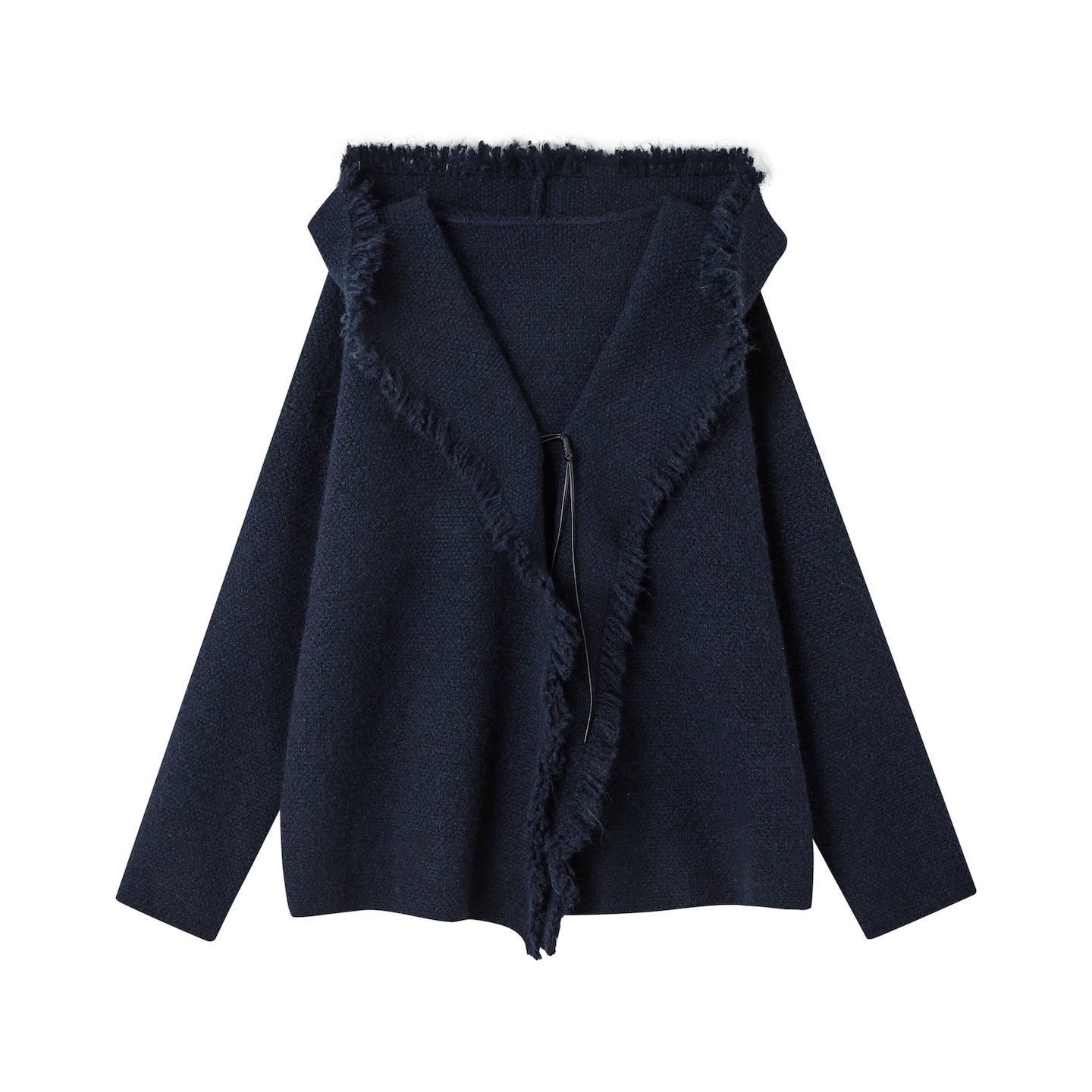 SOMESOWE Lazy Style Tassel Hooded Cardigan In Navy Blue | MADAX
