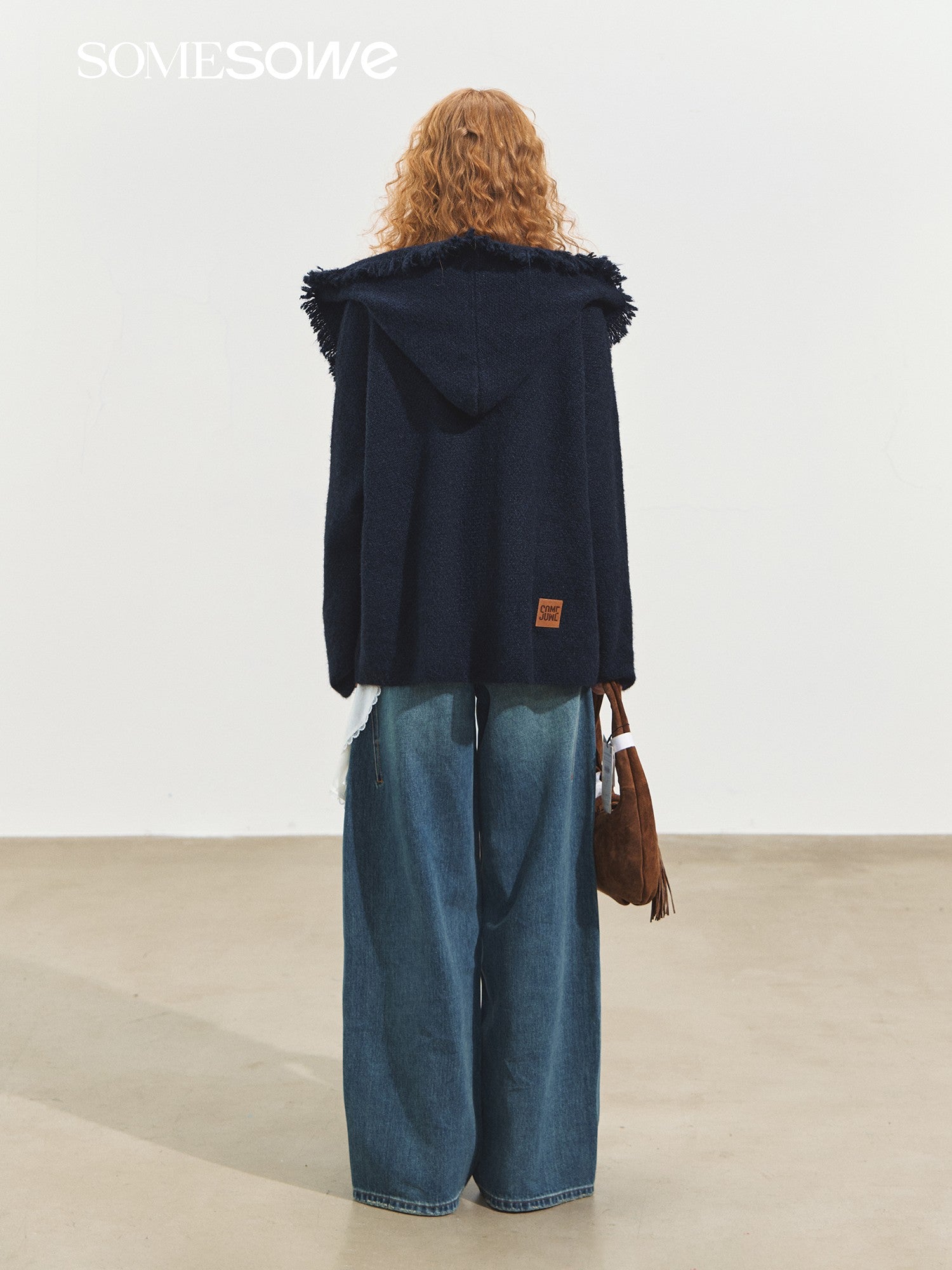 SOMESOWE Lazy Style Tassel Hooded Cardigan In Navy Blue | MADAX