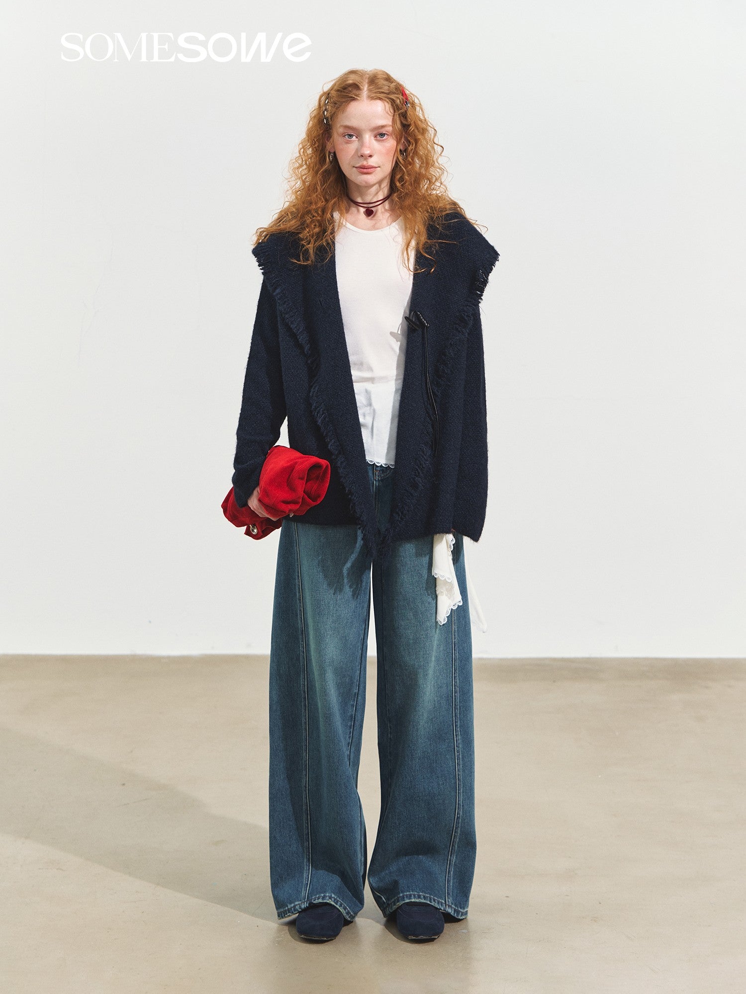 SOMESOWE Lazy Style Tassel Hooded Cardigan In Navy Blue | MADAX