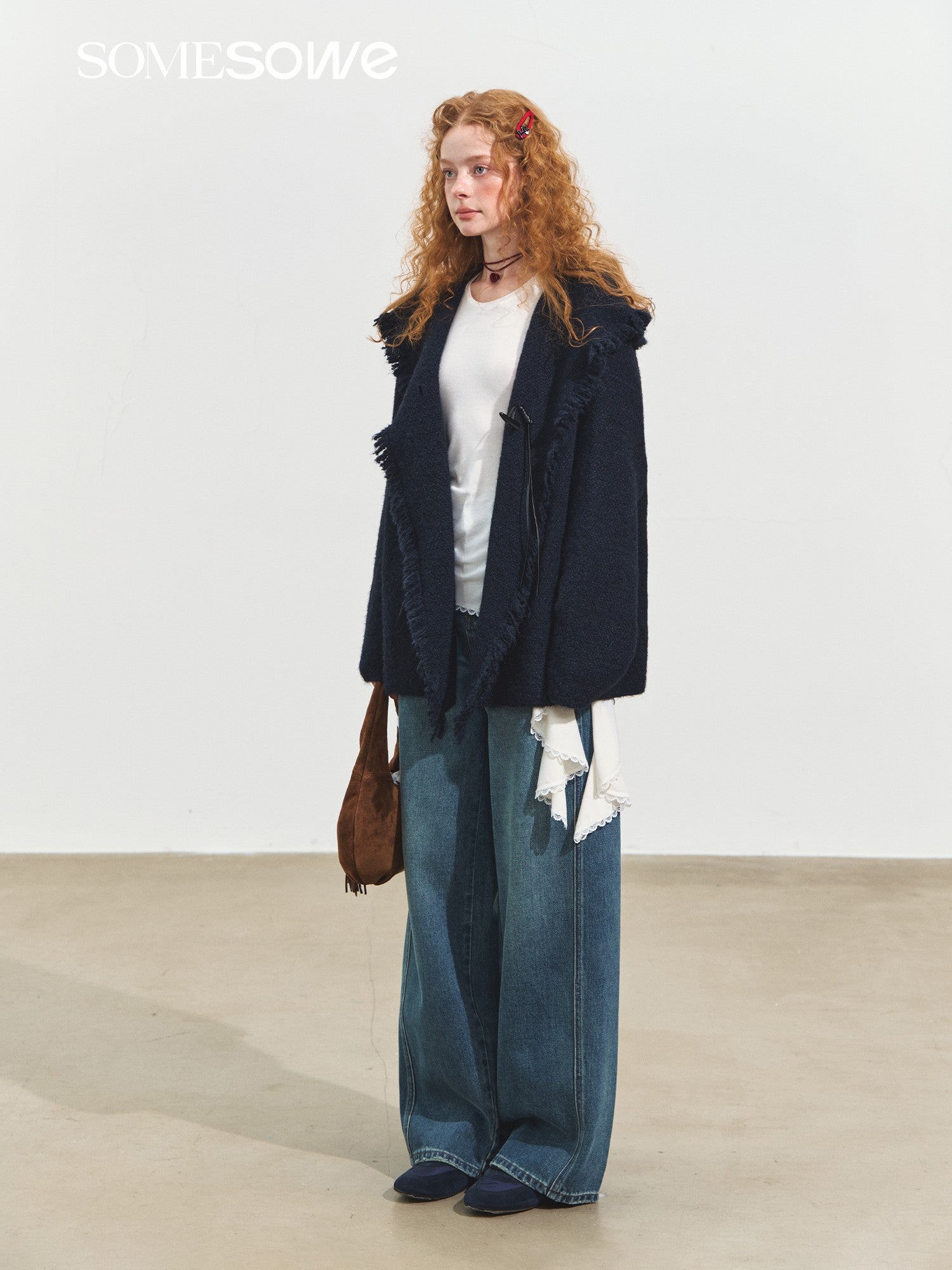 SOMESOWE Lazy Style Tassel Hooded Cardigan In Navy Blue | MADAX