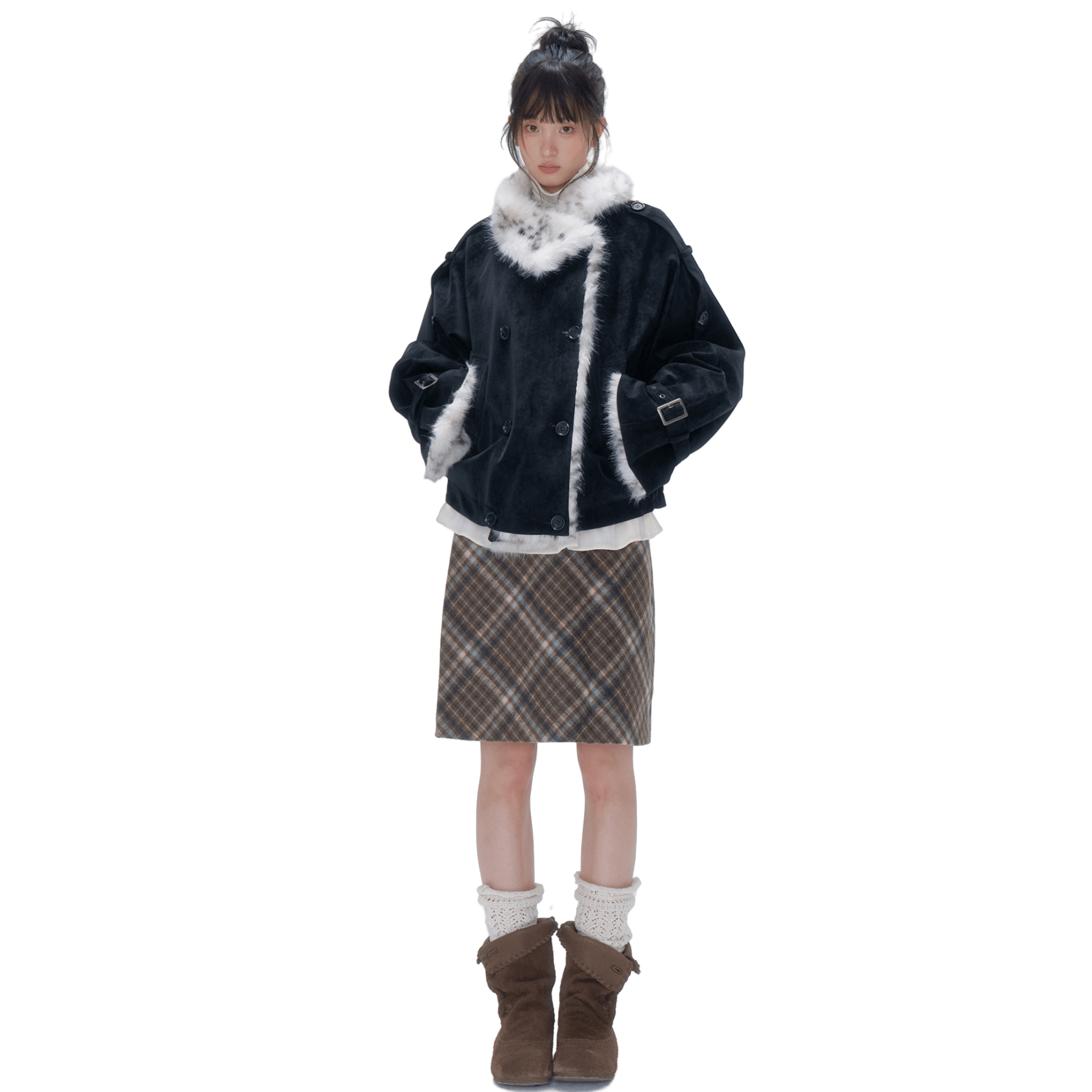 CHAOSCHAOS Leather Patchwork Lapel Jacket in Black and White | MADAX