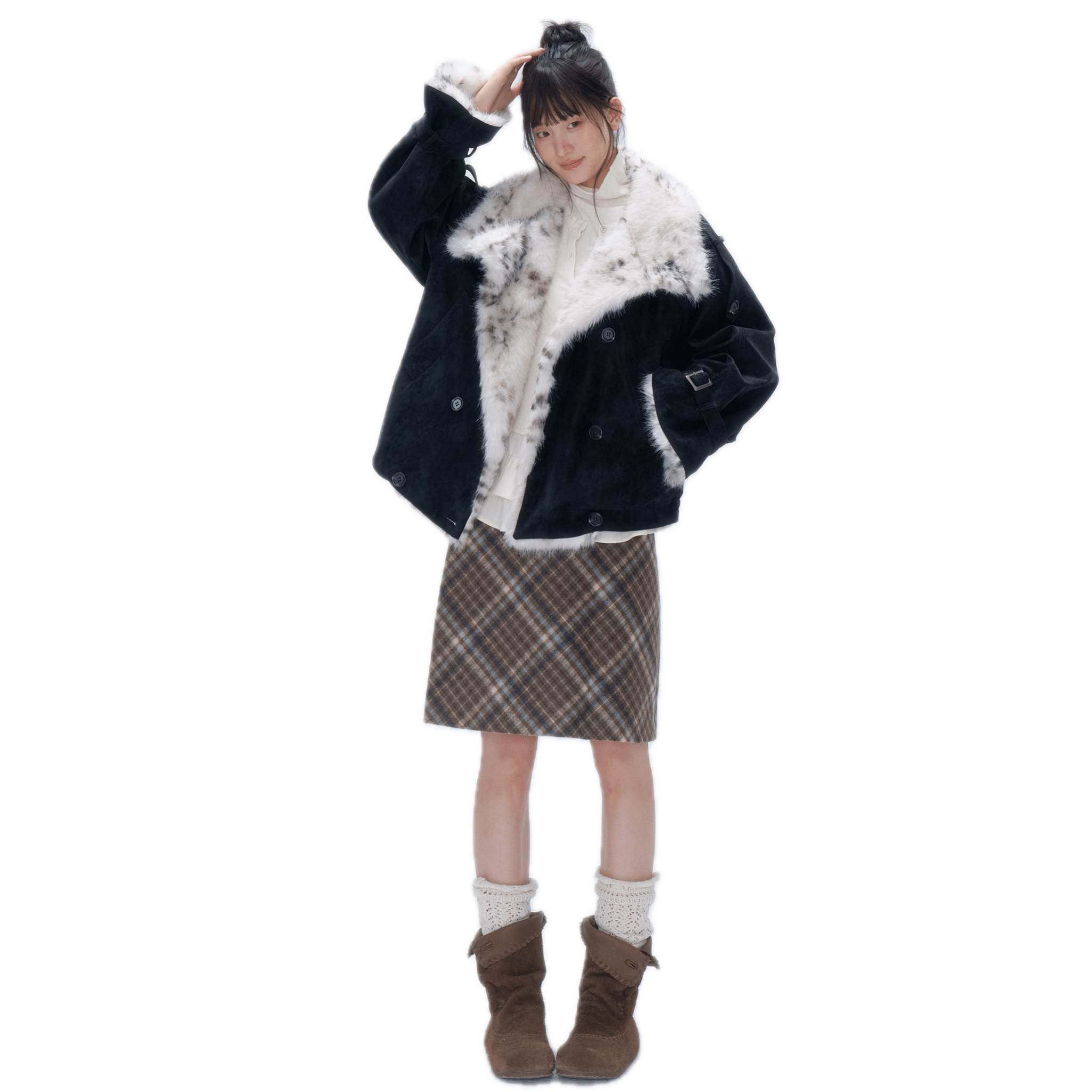 CHAOSCHAOS Leather Patchwork Lapel Jacket in Black and White | MADAX