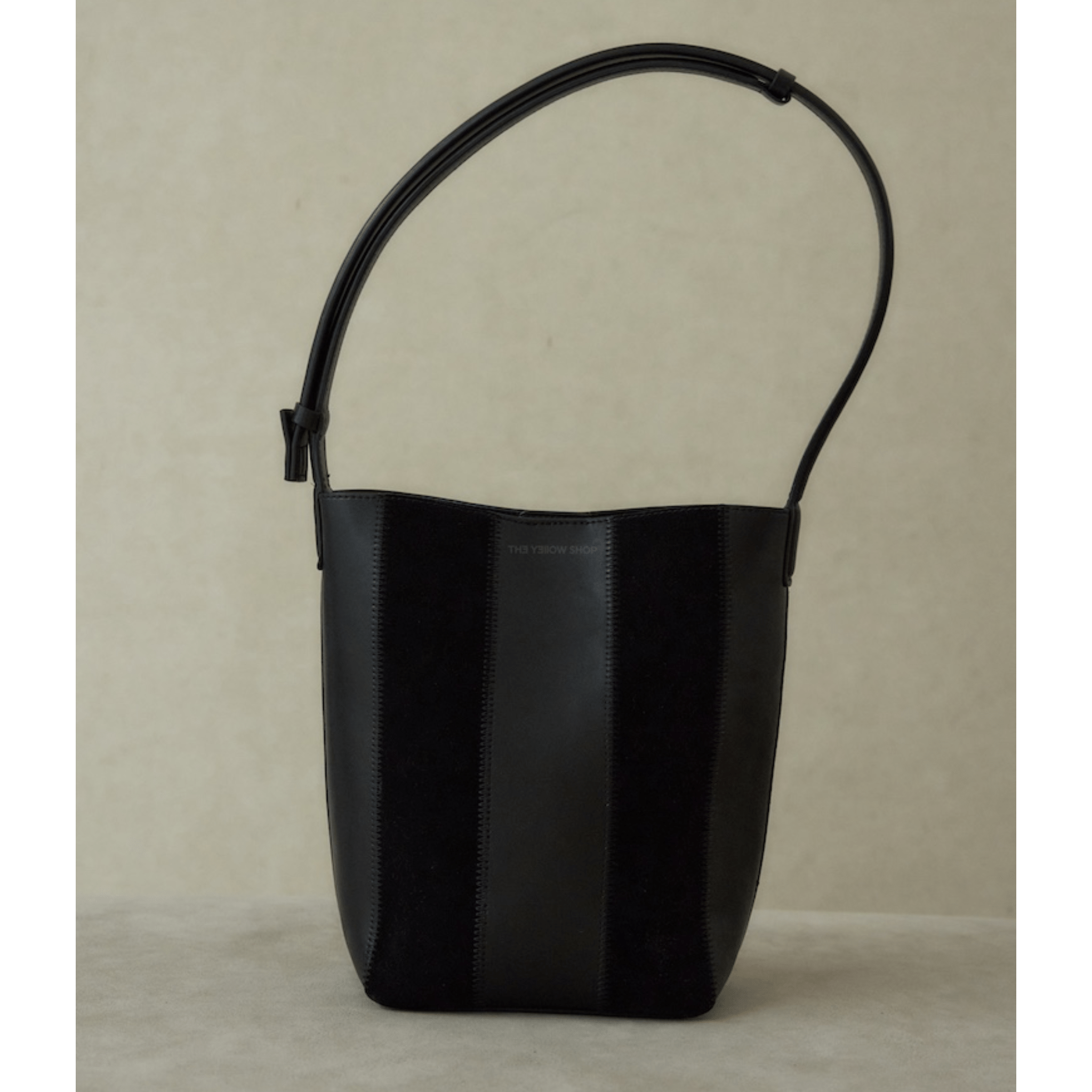 The Yellow Shop Lene Tote Bag Striped Bucket Tote Bag in Black | MADAX