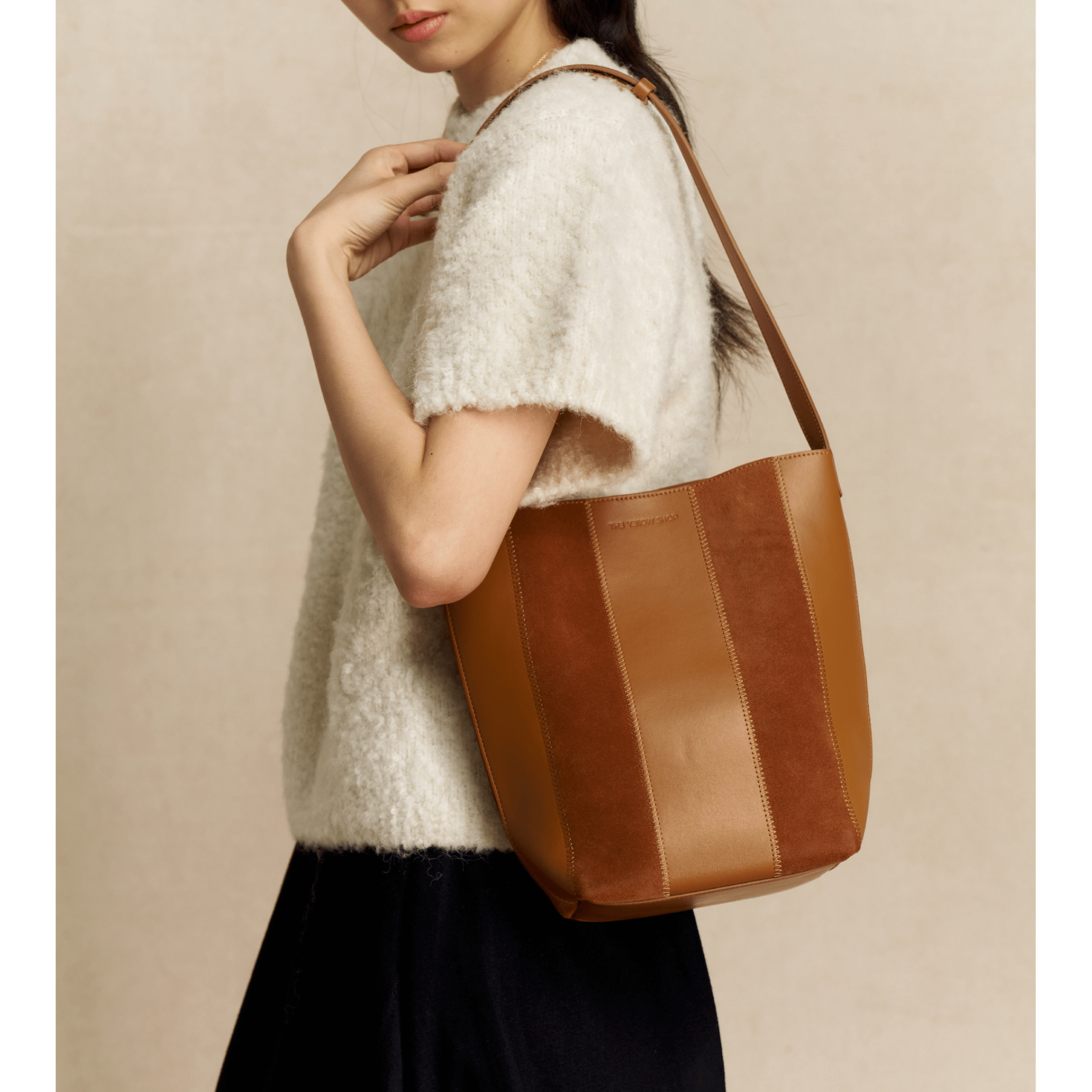 The Yellow Shop Lene Tote Bag Striped Bucket Tote Bag in Brown | MADAX