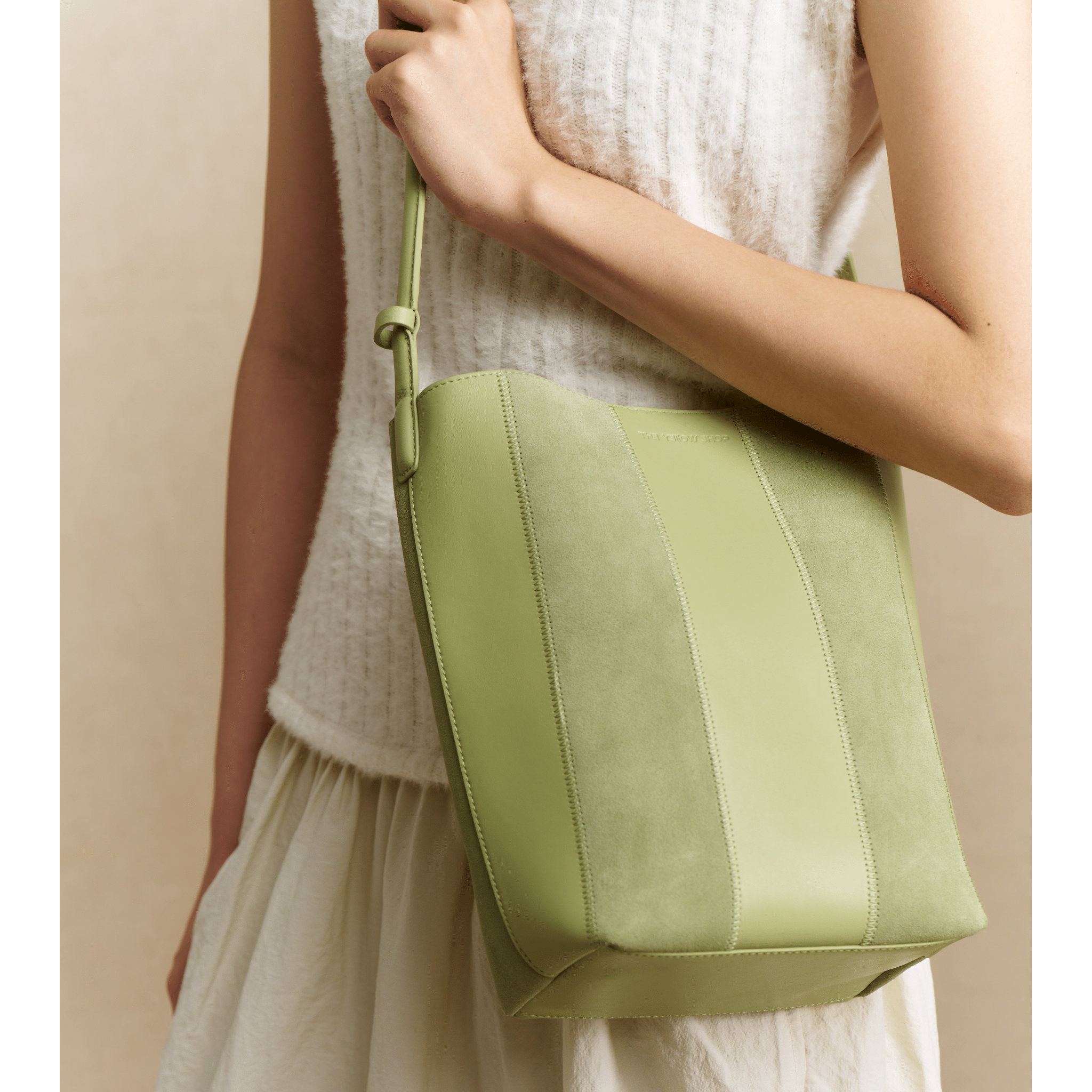 The Yellow Shop Lene Tote Bag Striped Bucket Tote Bag in Green | MADAX