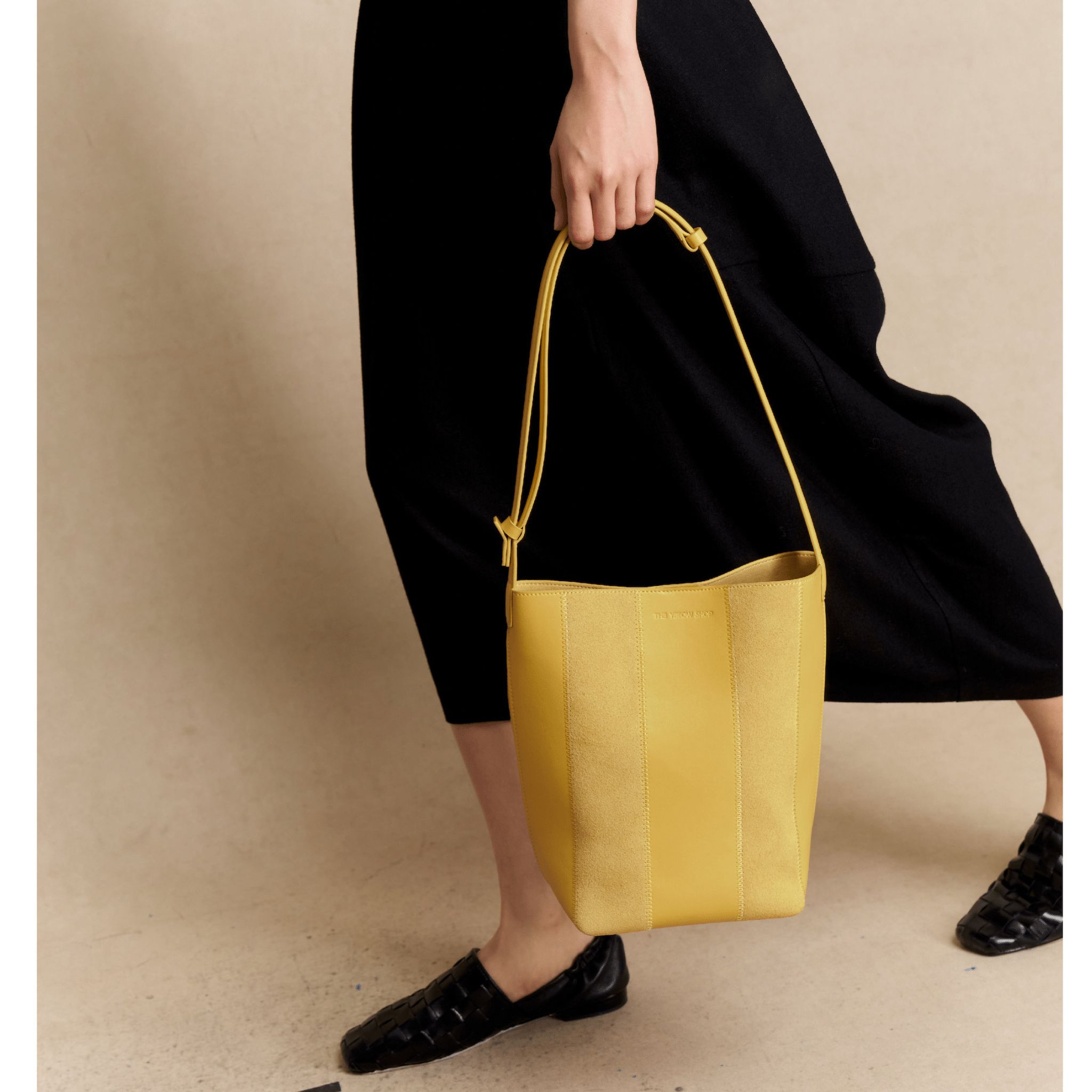 The Yellow Shop Lene Tote Bag Striped Bucket Tote Bag in Yellow | MADAX