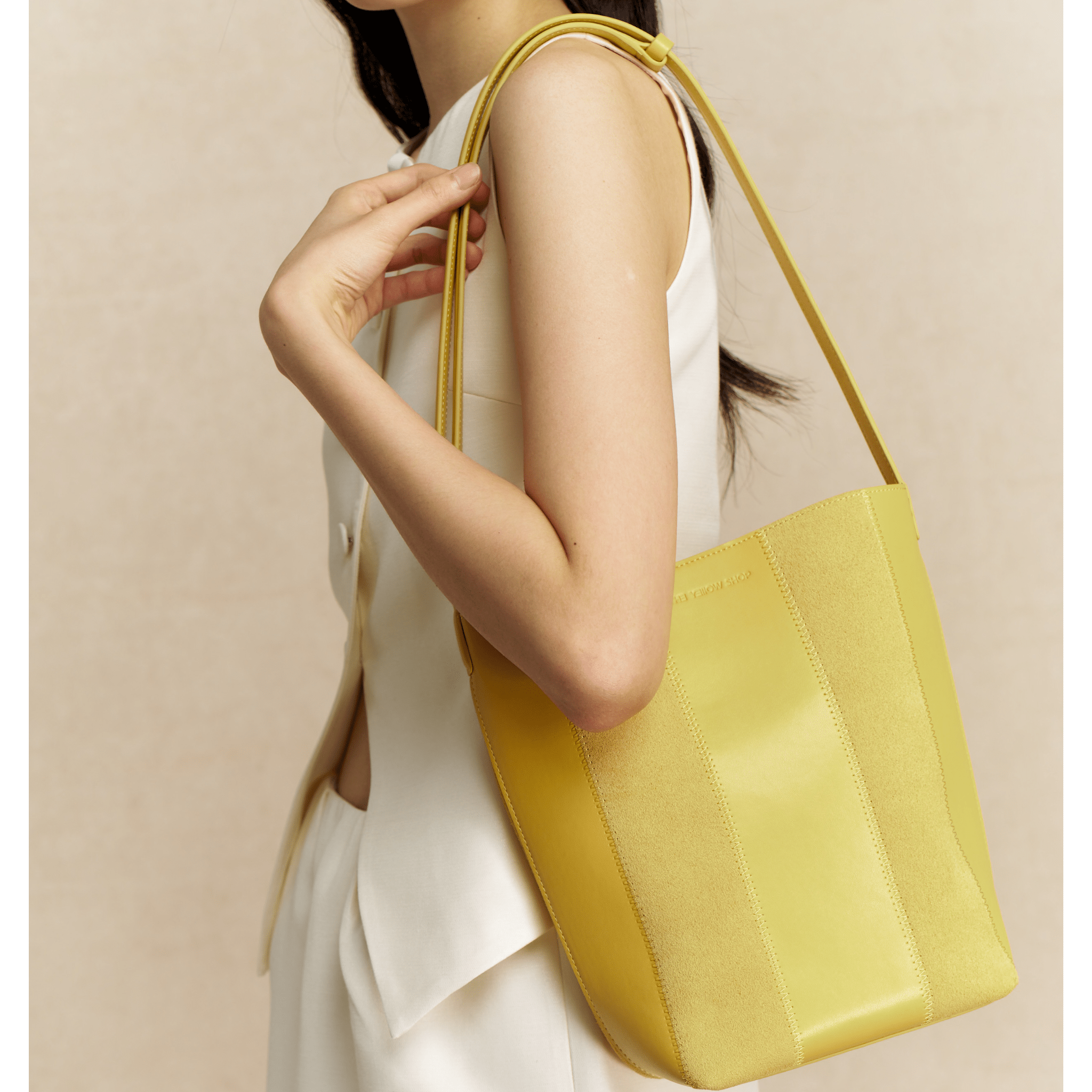 The Yellow Shop Lene Tote Bag Striped Bucket Tote Bag in Yellow | MADAX