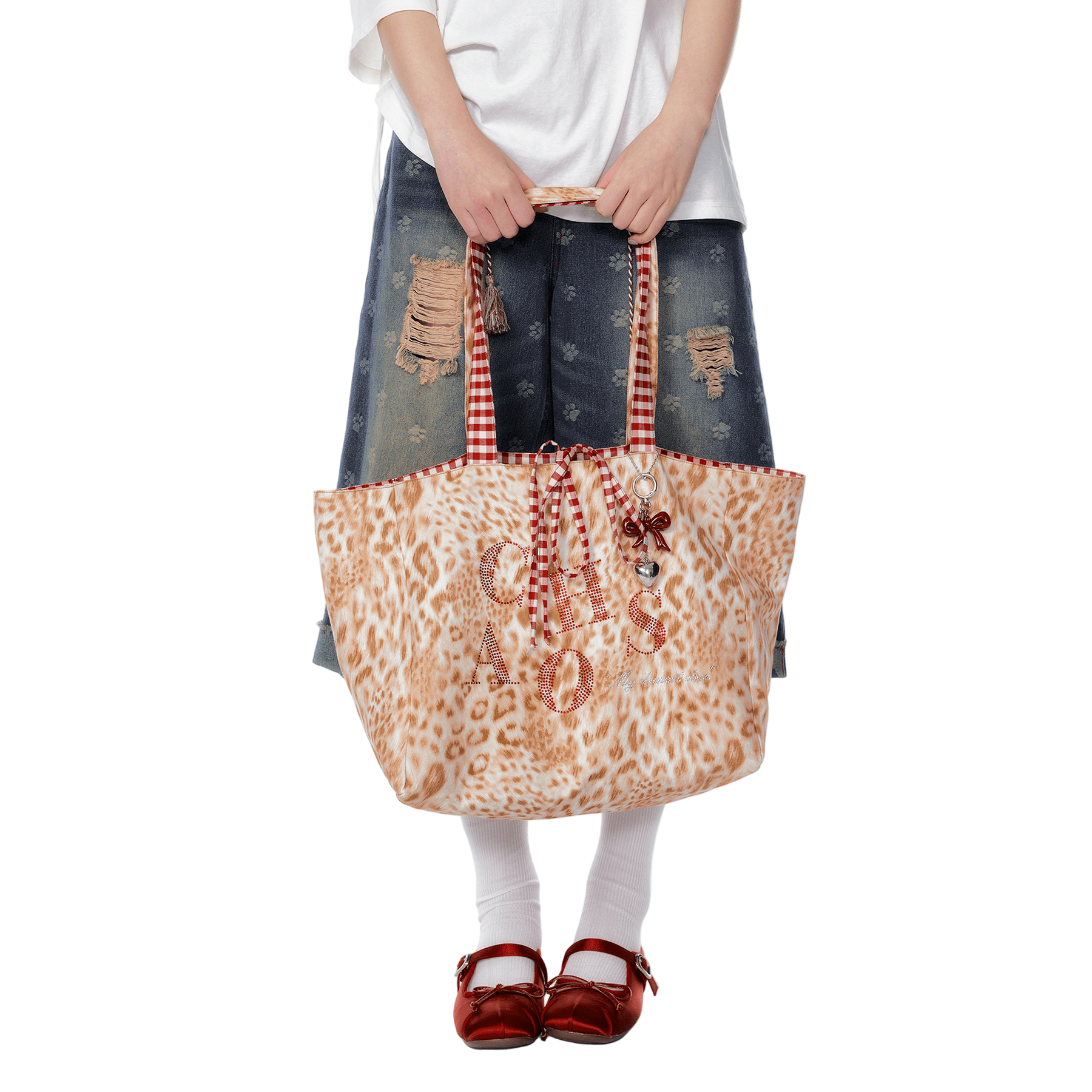 CHAOSCHAOS Leopard Print Rhinestone Double - Sided Tote Bag (with Free Pendant) | MADAX