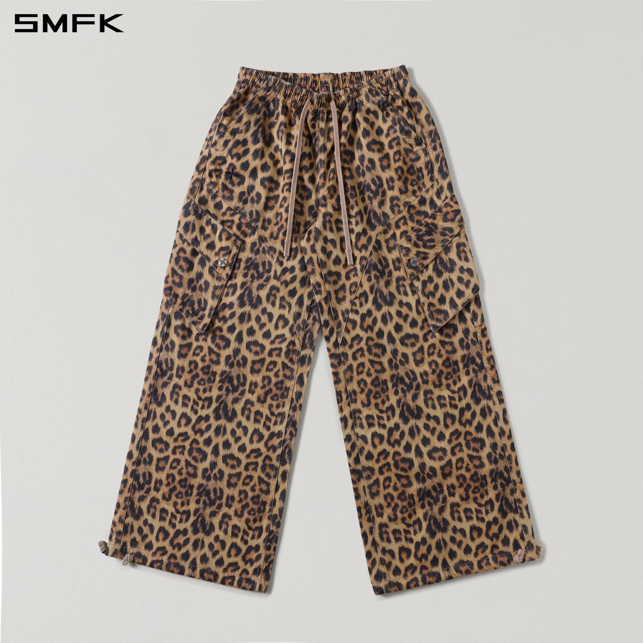 SMFK Leopard Print Wide-Leg Athletic Cargo Pants | MADAX