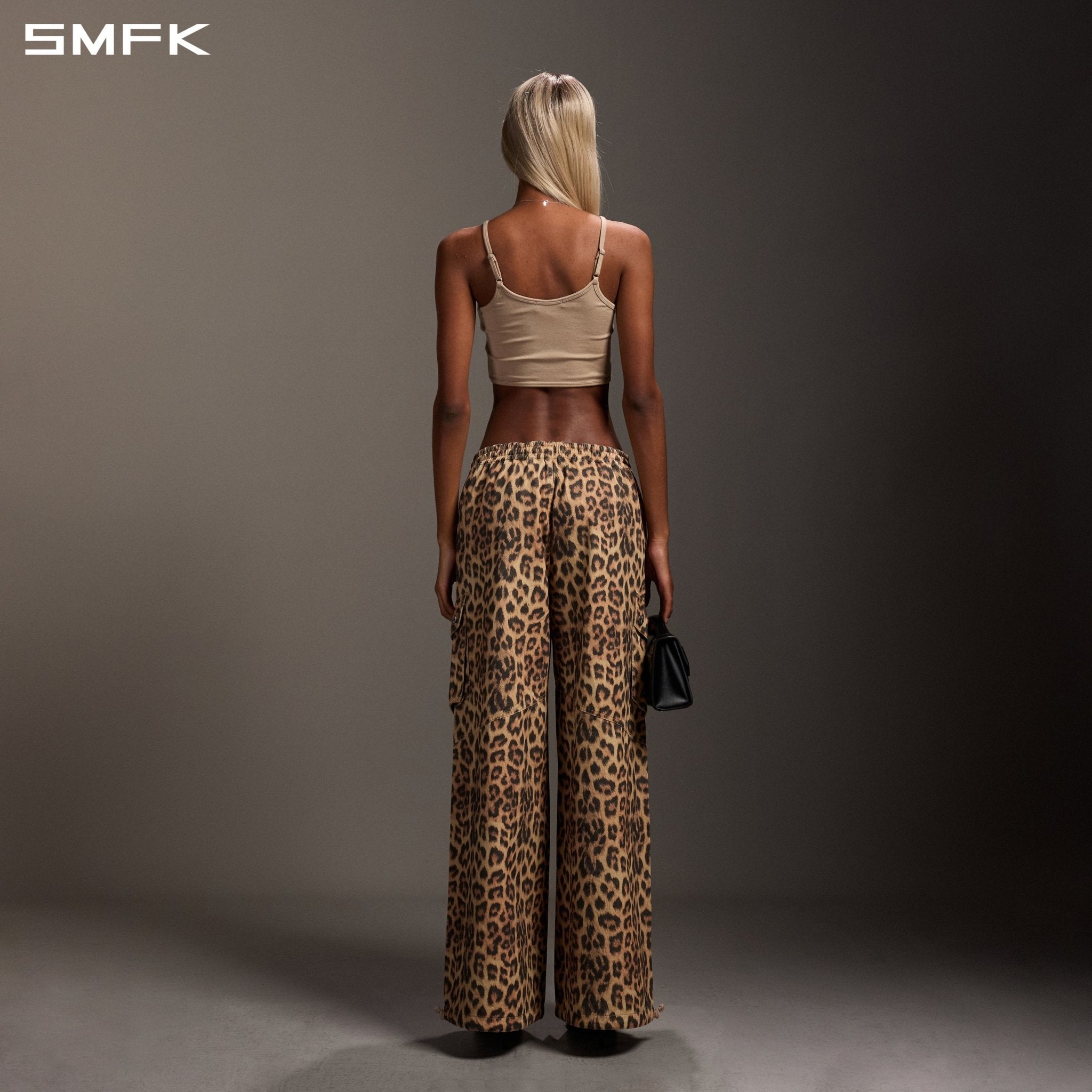 SMFK Leopard Print Wide-Leg Athletic Cargo Pants | MADAX