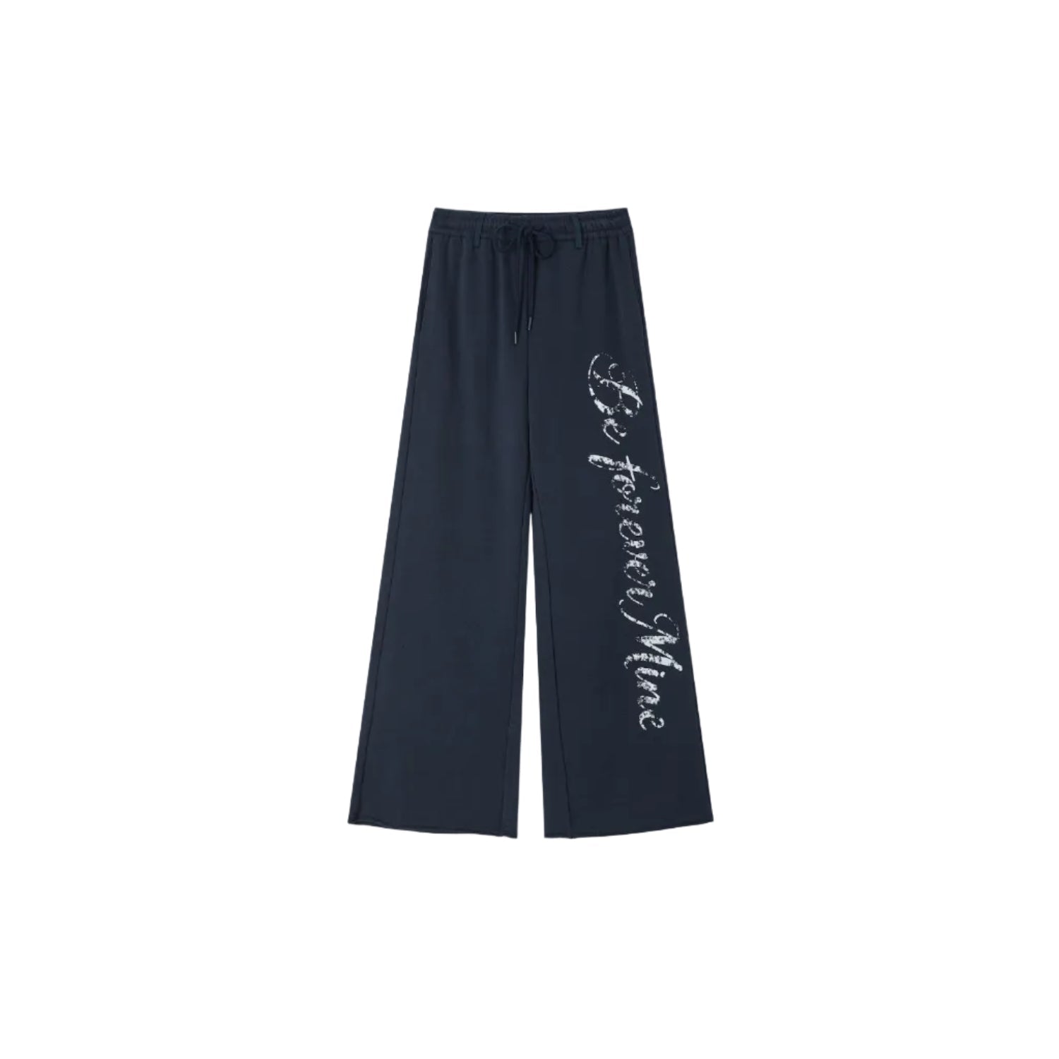SOMESOWE Letter Print Casual Wide-Leg Pants in Navy Blue | MADAX