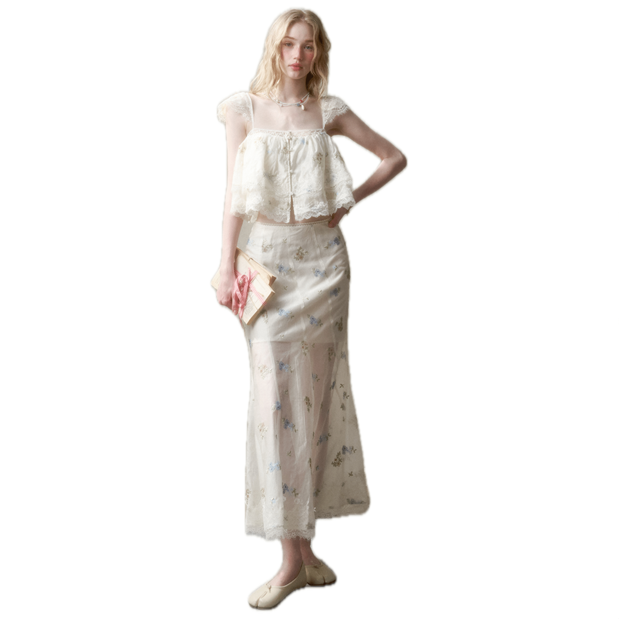 Group of Universe "Light" Lace Embroidered Floral Top in White | MADAX