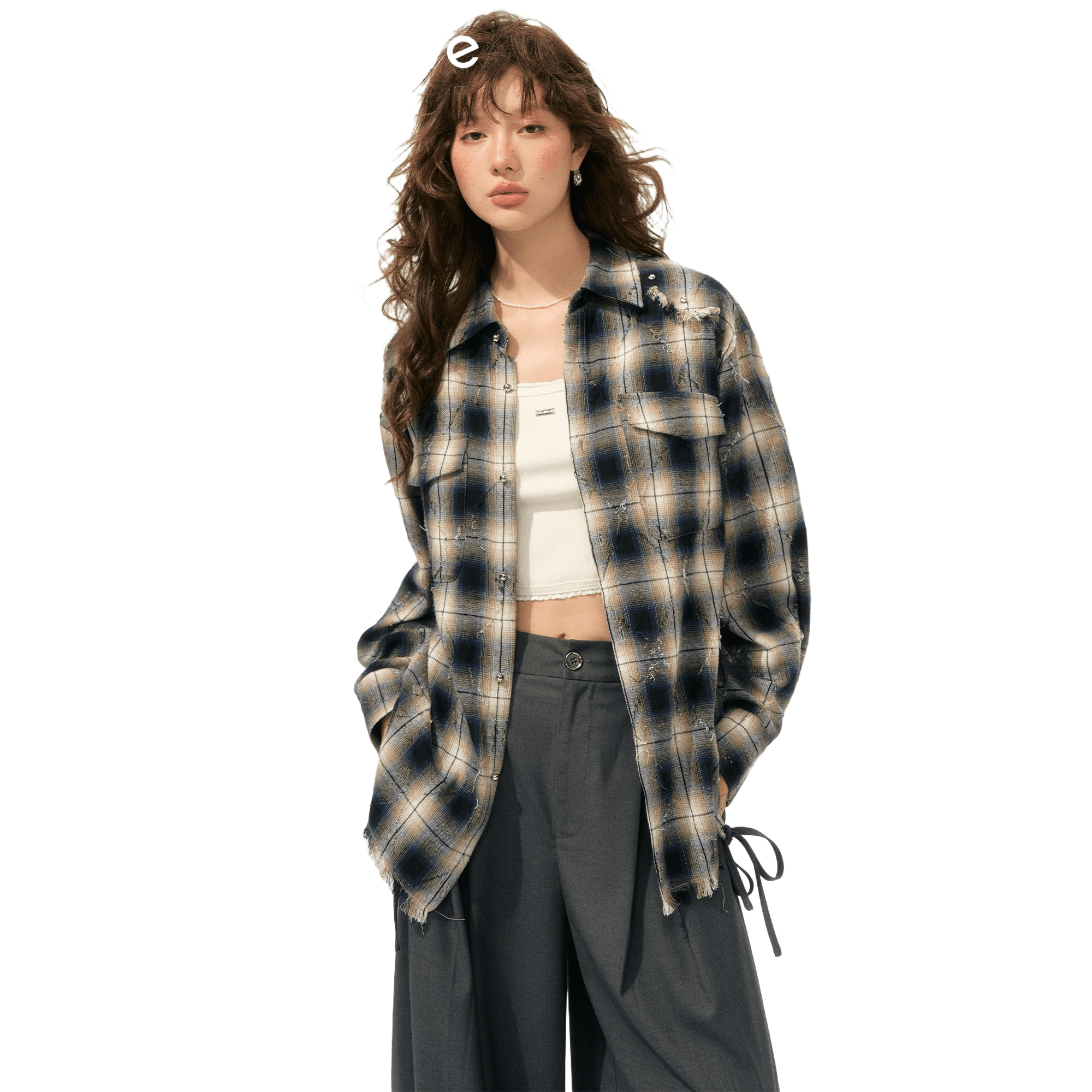 SOMESOWE Light Punk Tassel Plaid Shirt In Black And White Plaid | MADAX