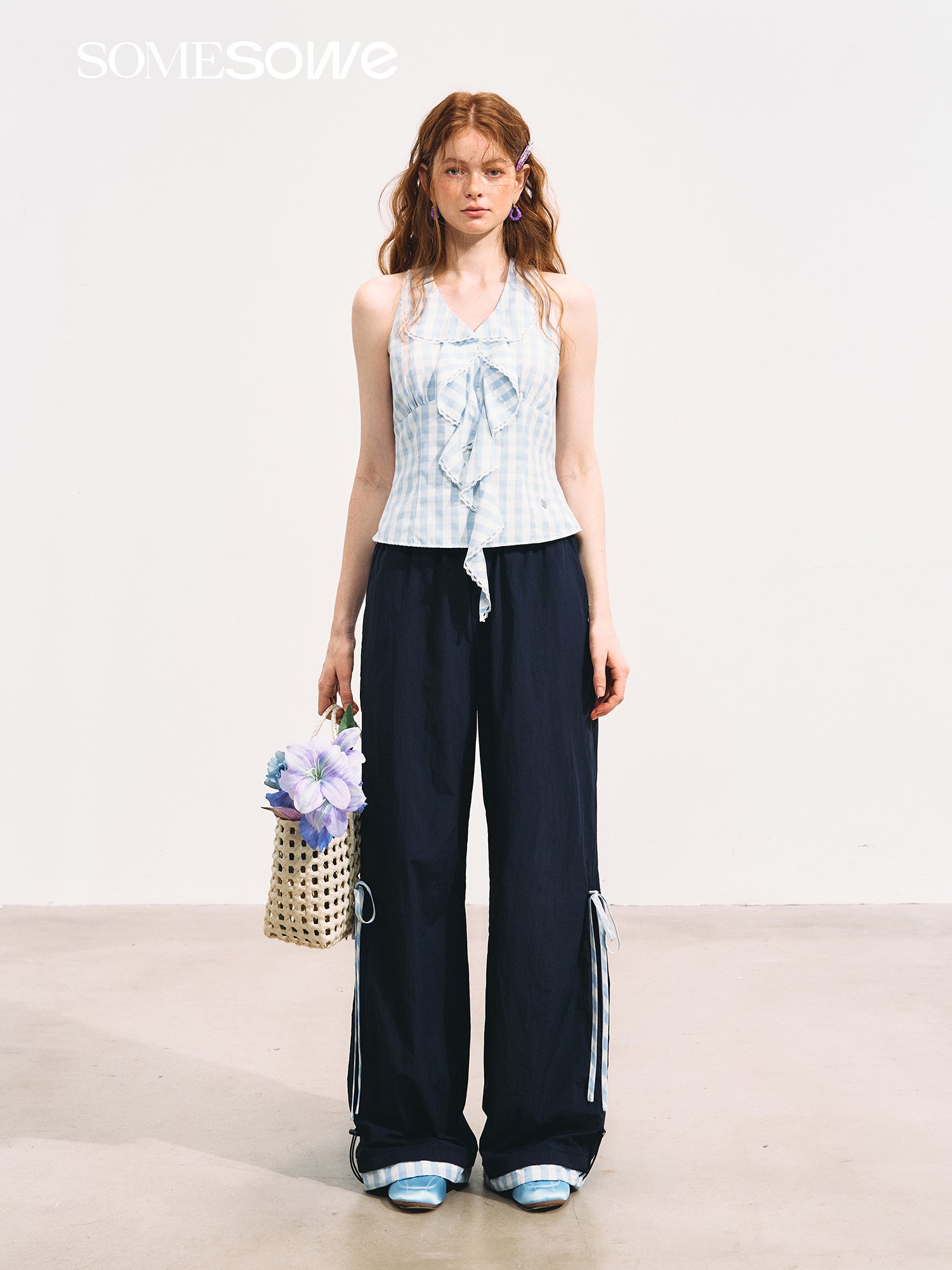 SOMESOWE Lightweight Design Pants In Navy Blue | MADAX