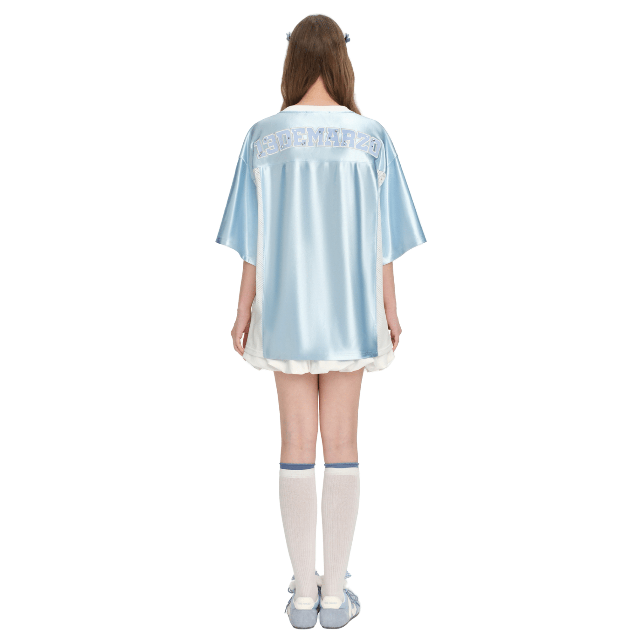 13DE MARZO Little Bear Cheerleaders Satin Jersey T-shirt in Blue | MADAX