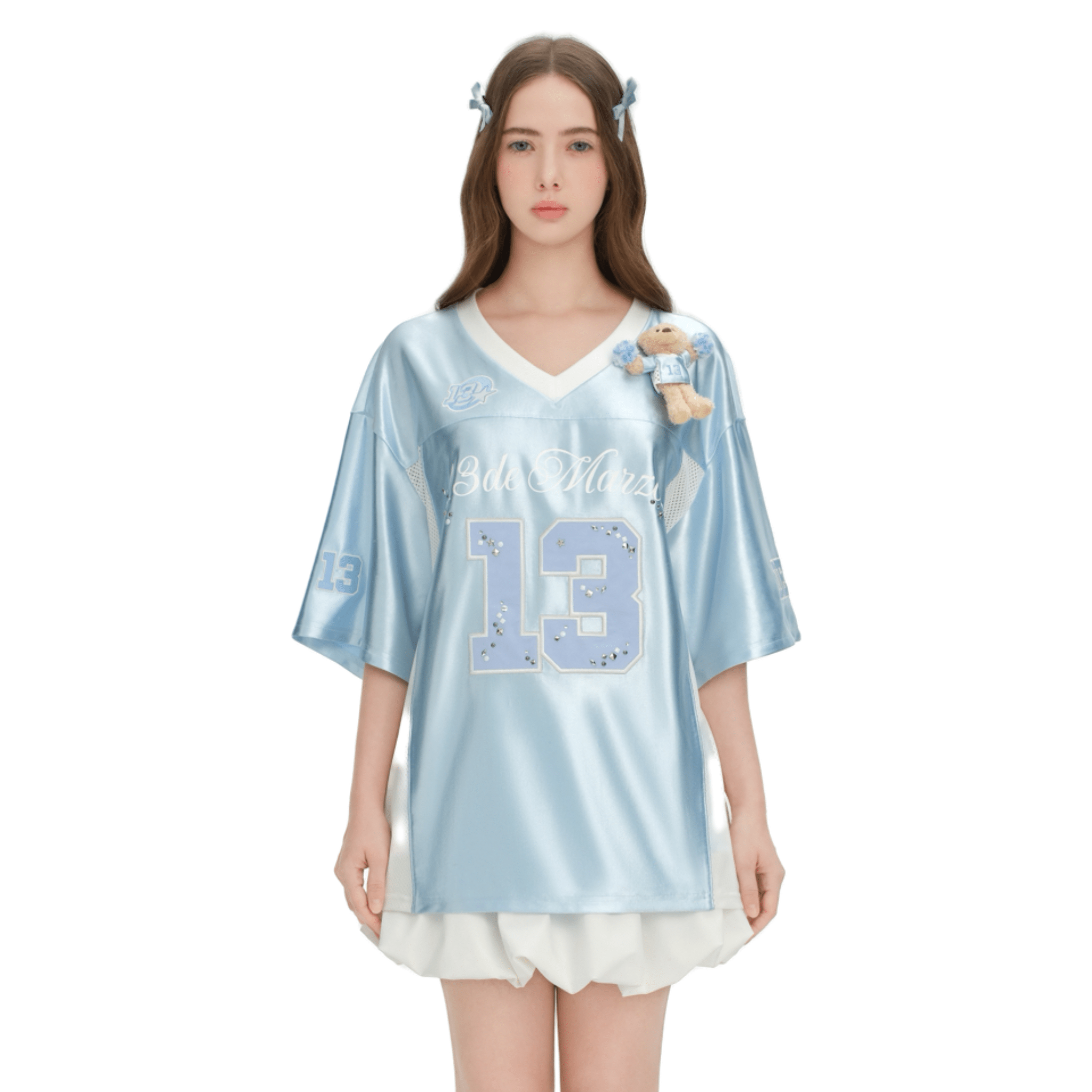 13DE MARZO Little Bear Cheerleaders Satin Jersey T-shirt in Blue | MADAX