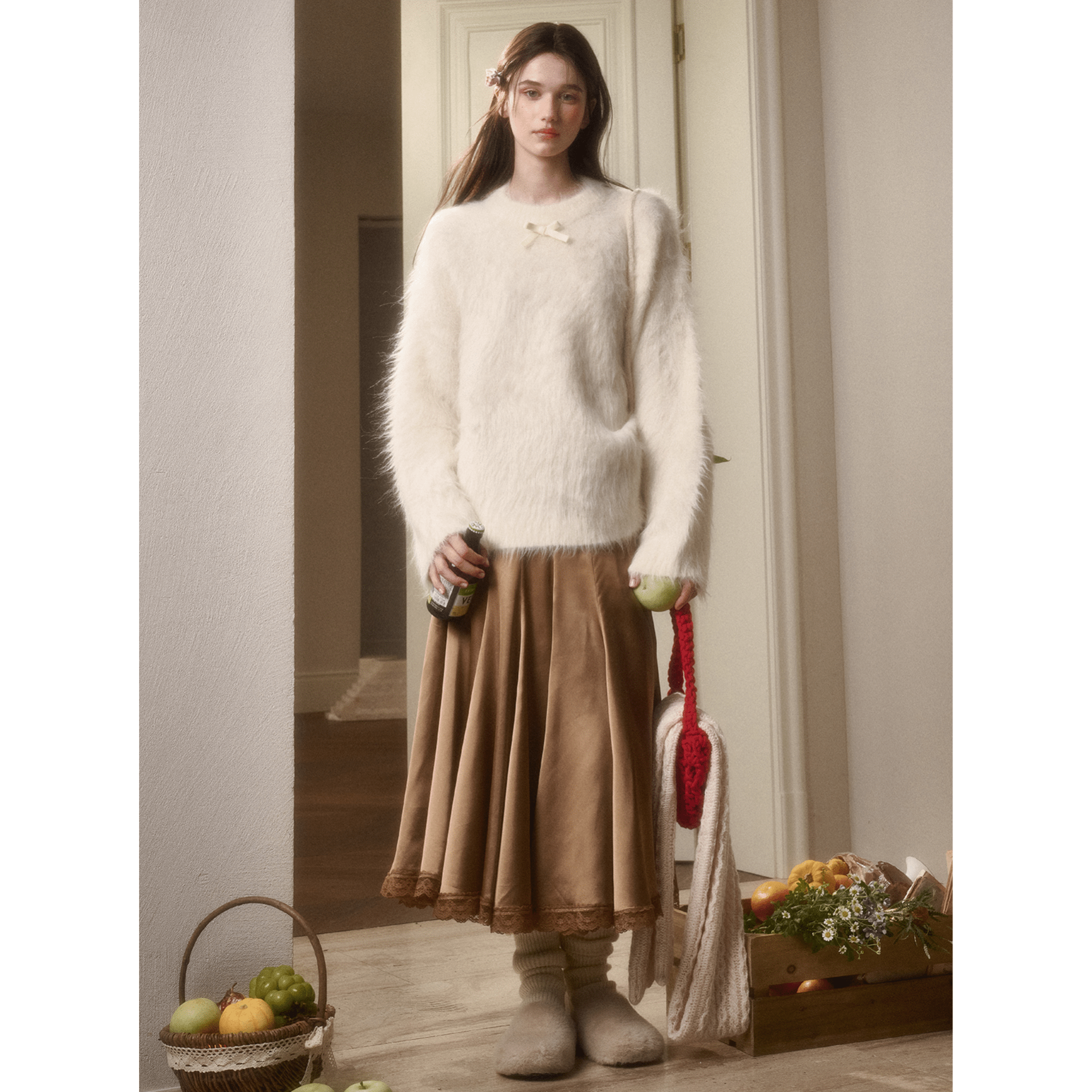 Group of Universe "Little Lamb" Crew Neck Sweater in White | MADAX