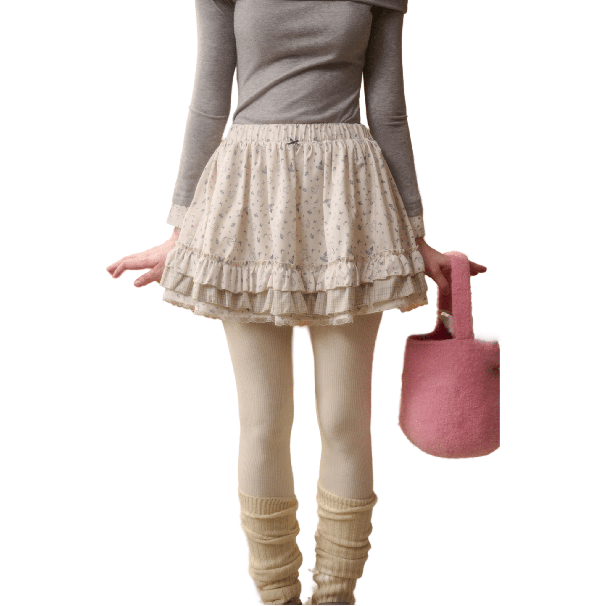 Group of Universe "Little Rabbit Fountain" Print Midi Skirt in Gray | MADAX