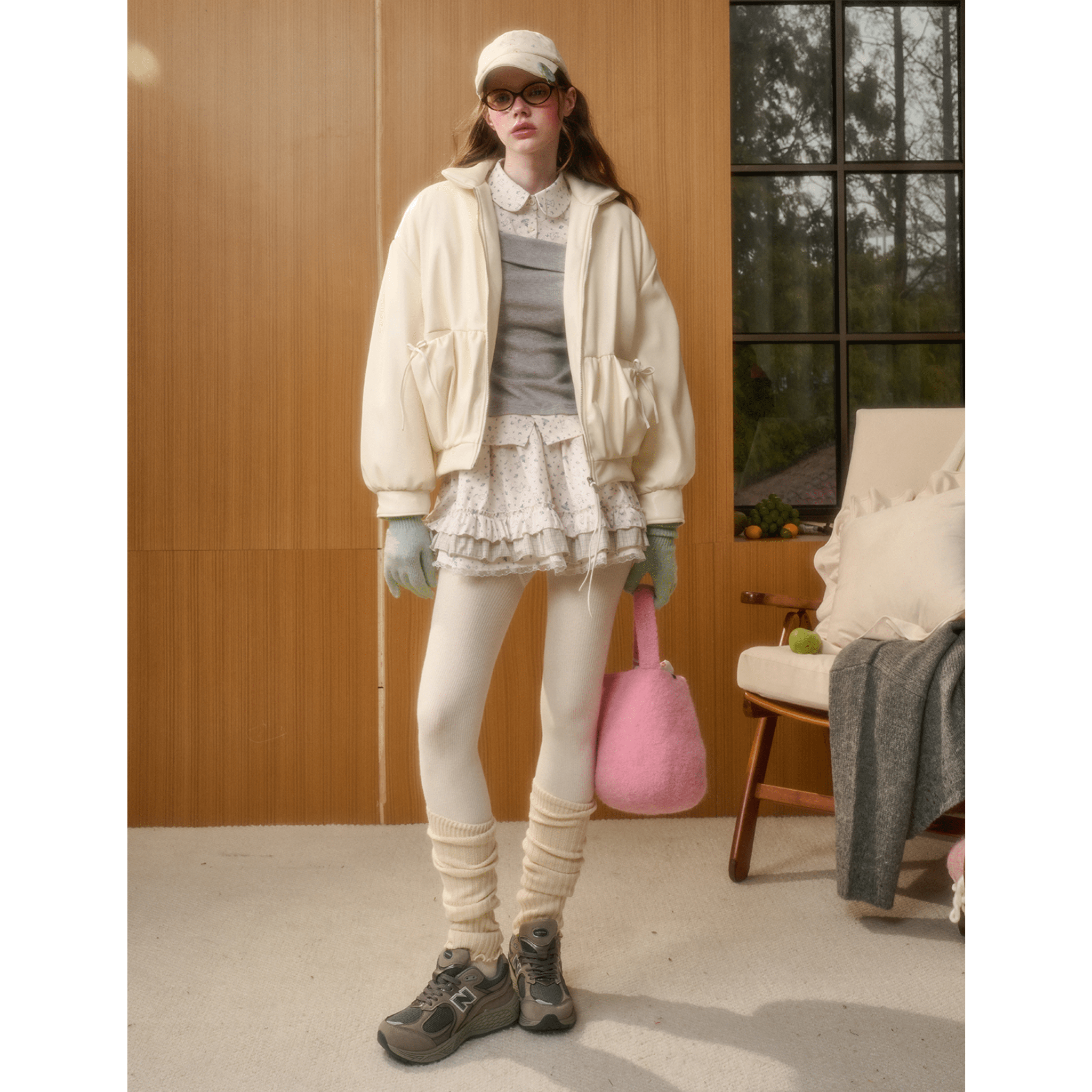 Group of Universe "Little Rabbit Fountain" Print Midi Skirt in Gray | MADAX